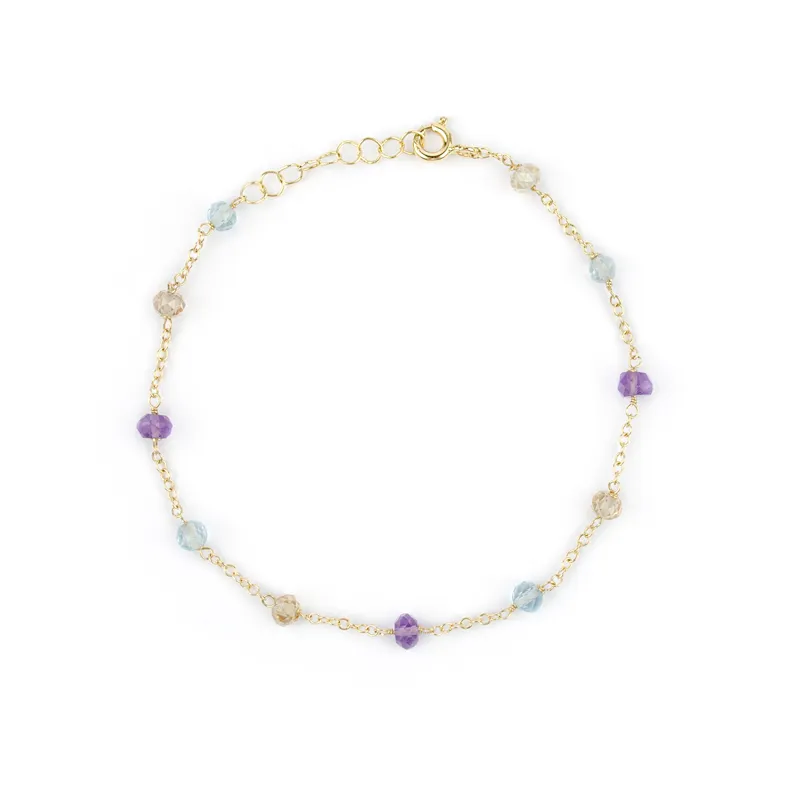 Bracciale con topazio azzurro, citrino e ametista, in oro giallo