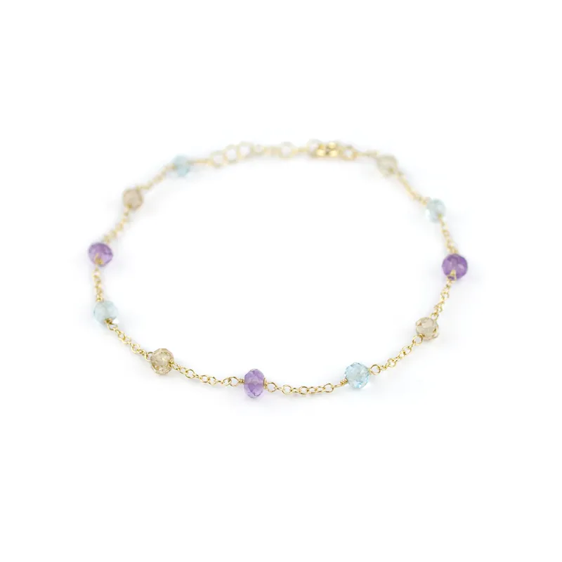 Bracciale con topazio azzurro, citrino e ametista, in oro giallo