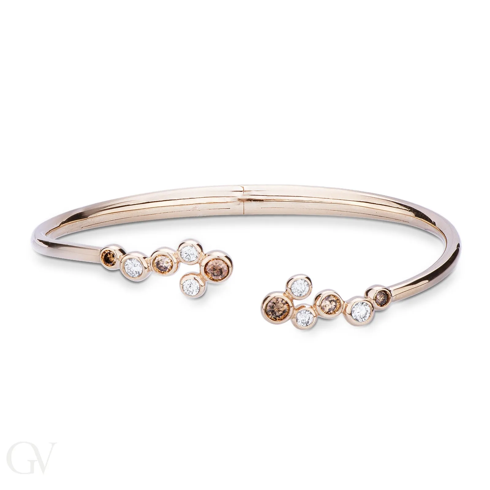 Bracciale semirigido in oro rosa 18k con diamanti brown e bianchi