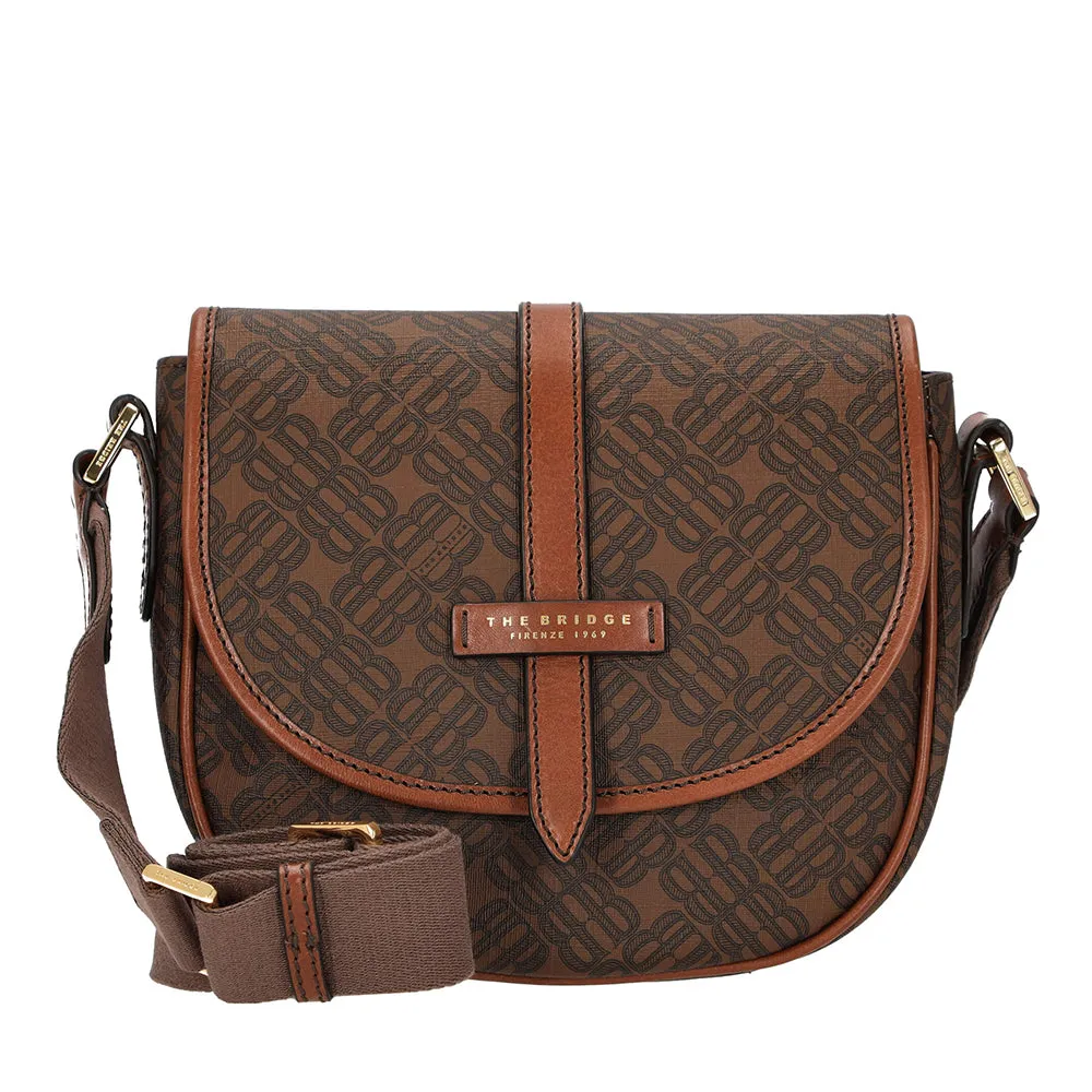 Brown Canvas Logo Bag for Women with Shoulder Strap from THE BRIDGE Anna Collection