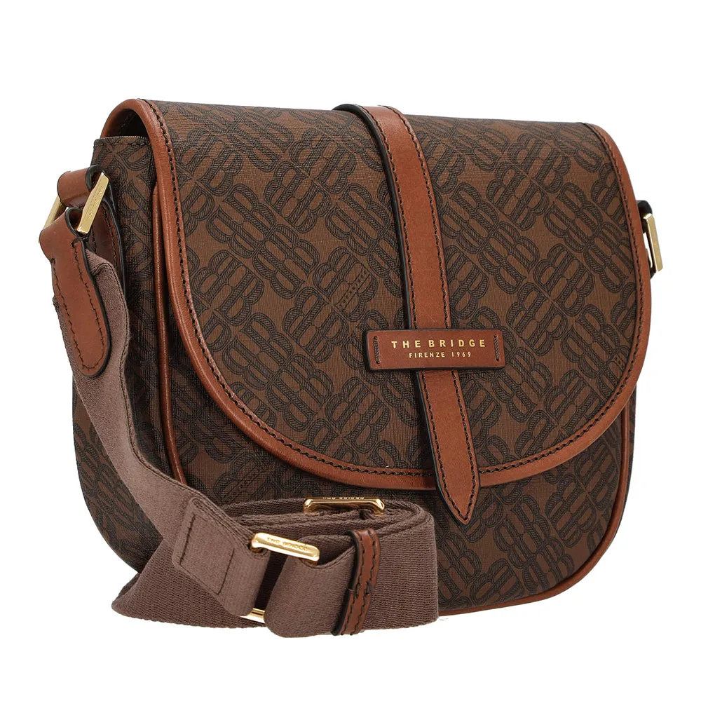 Brown Canvas Logo Bag for Women with Shoulder Strap from THE BRIDGE Anna Collection