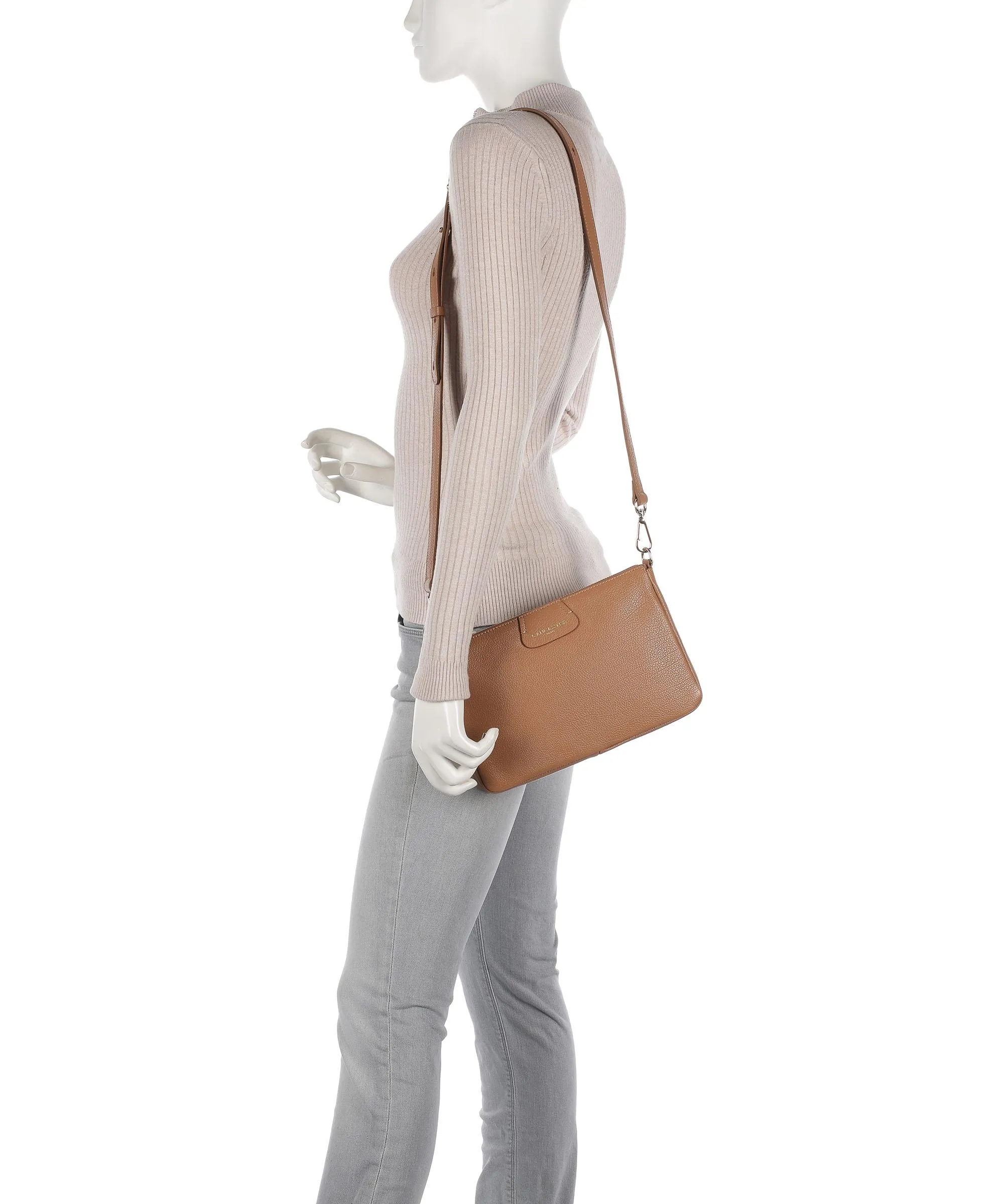Brown Grained Calfskin Crossbody Bag by Lancaster Dune PS