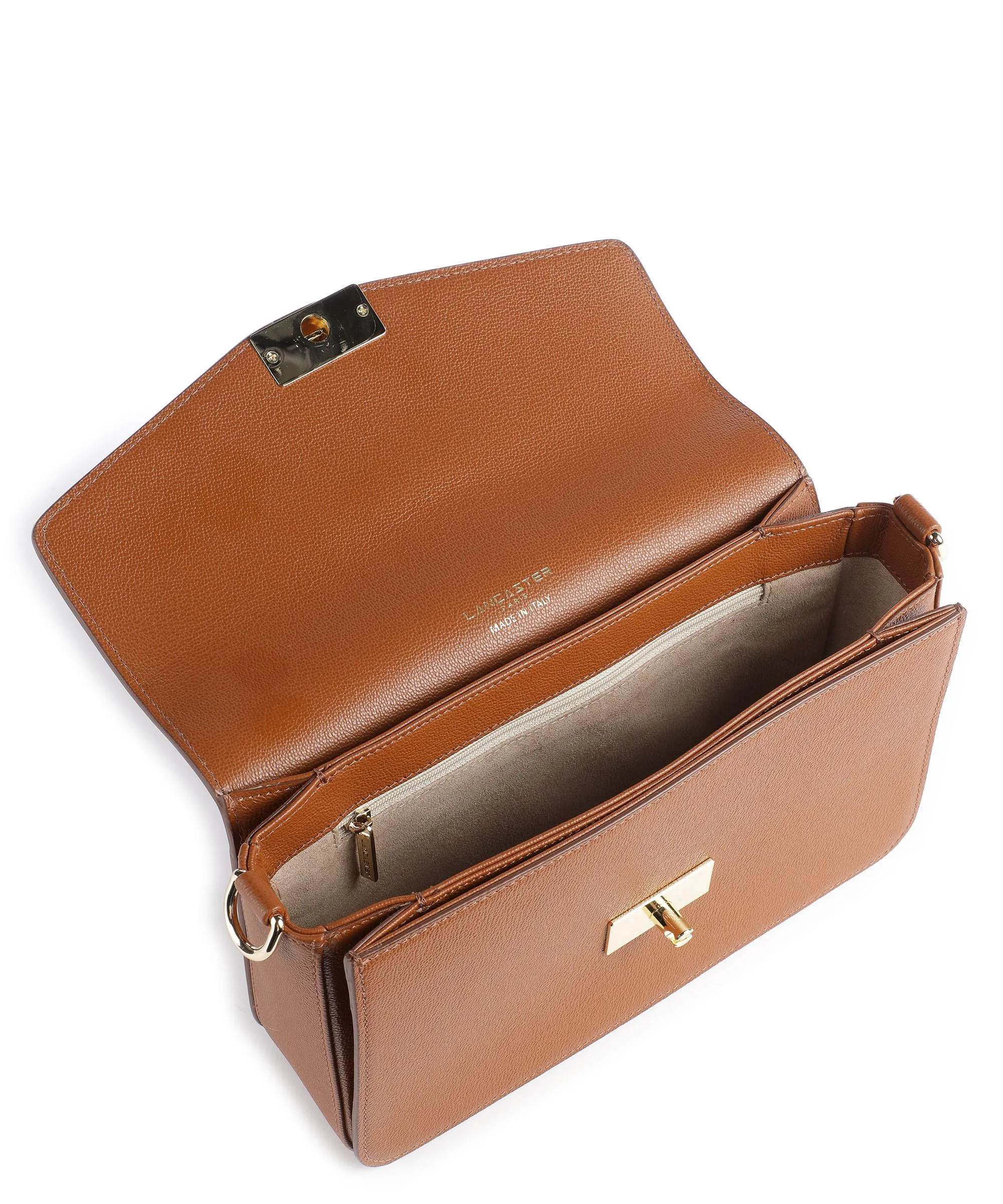 Brown Grained Calfskin Crossbody Bag by Lancaster Valor