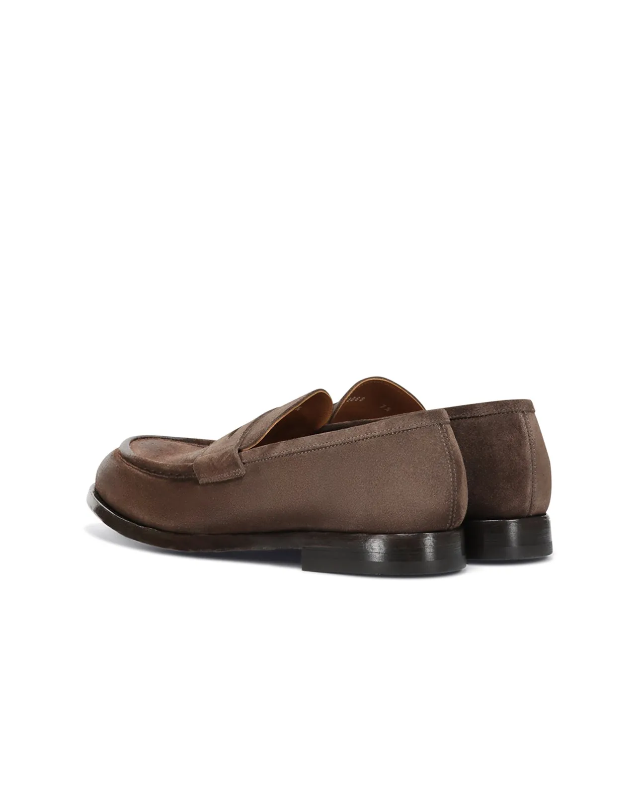Brown suede moccasin.