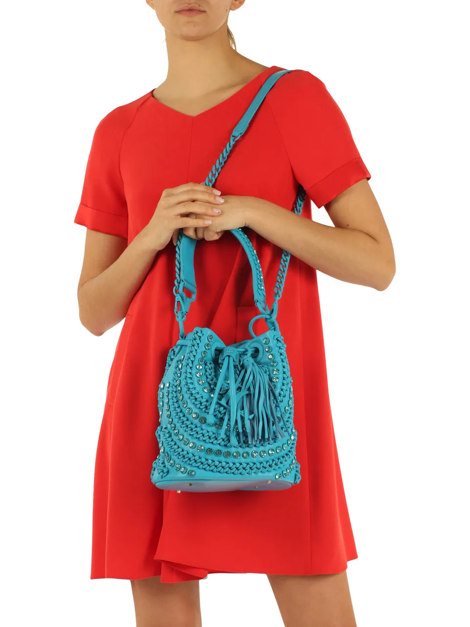 Bucket bag ANDROMEDA with stones.