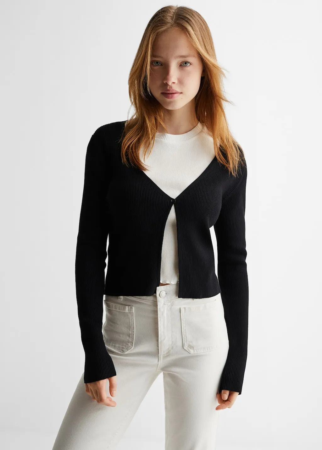 Buttoned cardigan with ribbed trim
