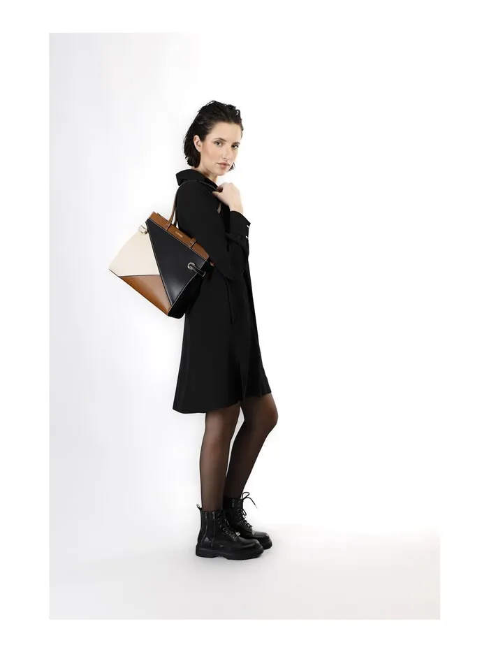 CAFENOIR  BORSA A SPALLA TB0702 NERO/CUOIO