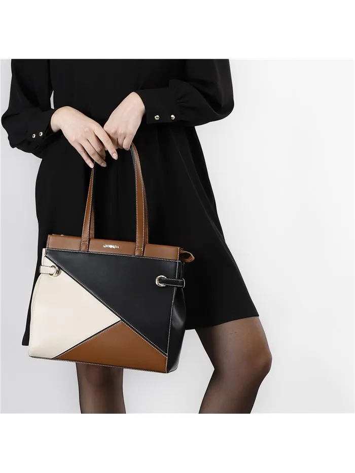 CAFENOIR  BORSA A SPALLA TB0702 NERO/CUOIO