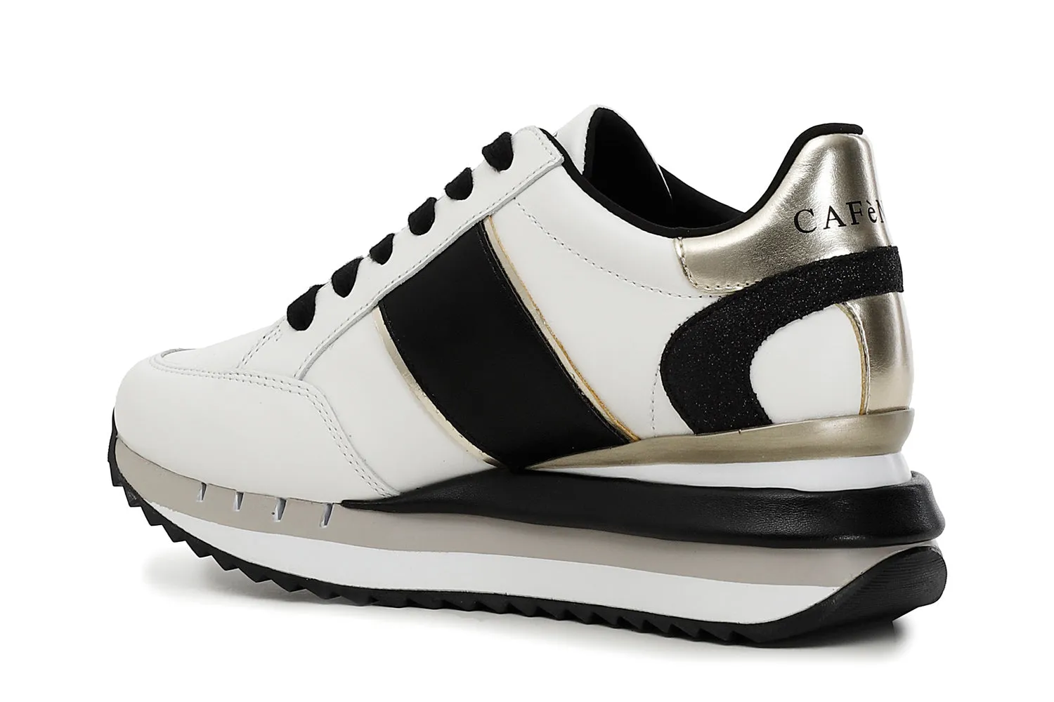 CafèNoir women's leather lace-up sneakers with logo detail
