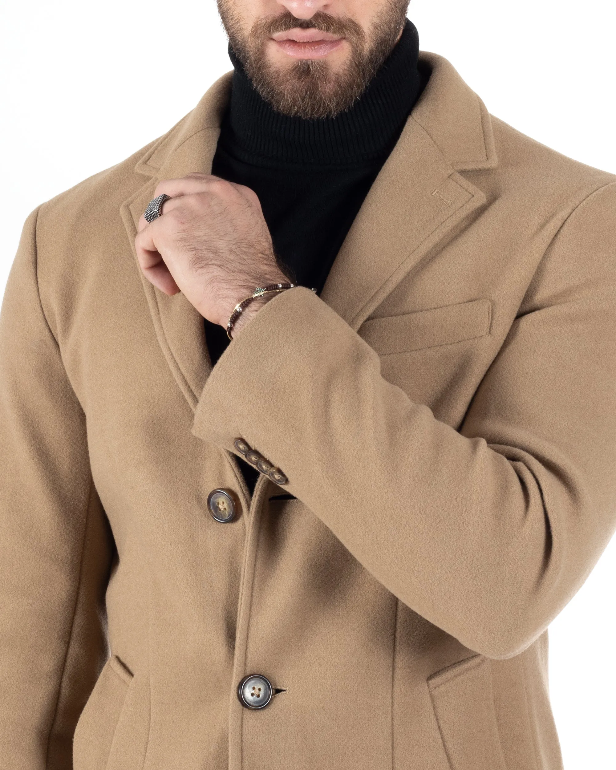 Camel Single-Breasted Overcoat for Men in Solid Color - GIOSAL-CO1001A