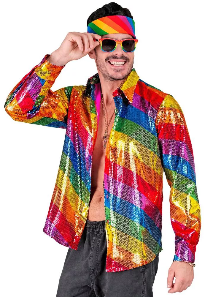 Camicia da uomo con paillettes arcobaleno