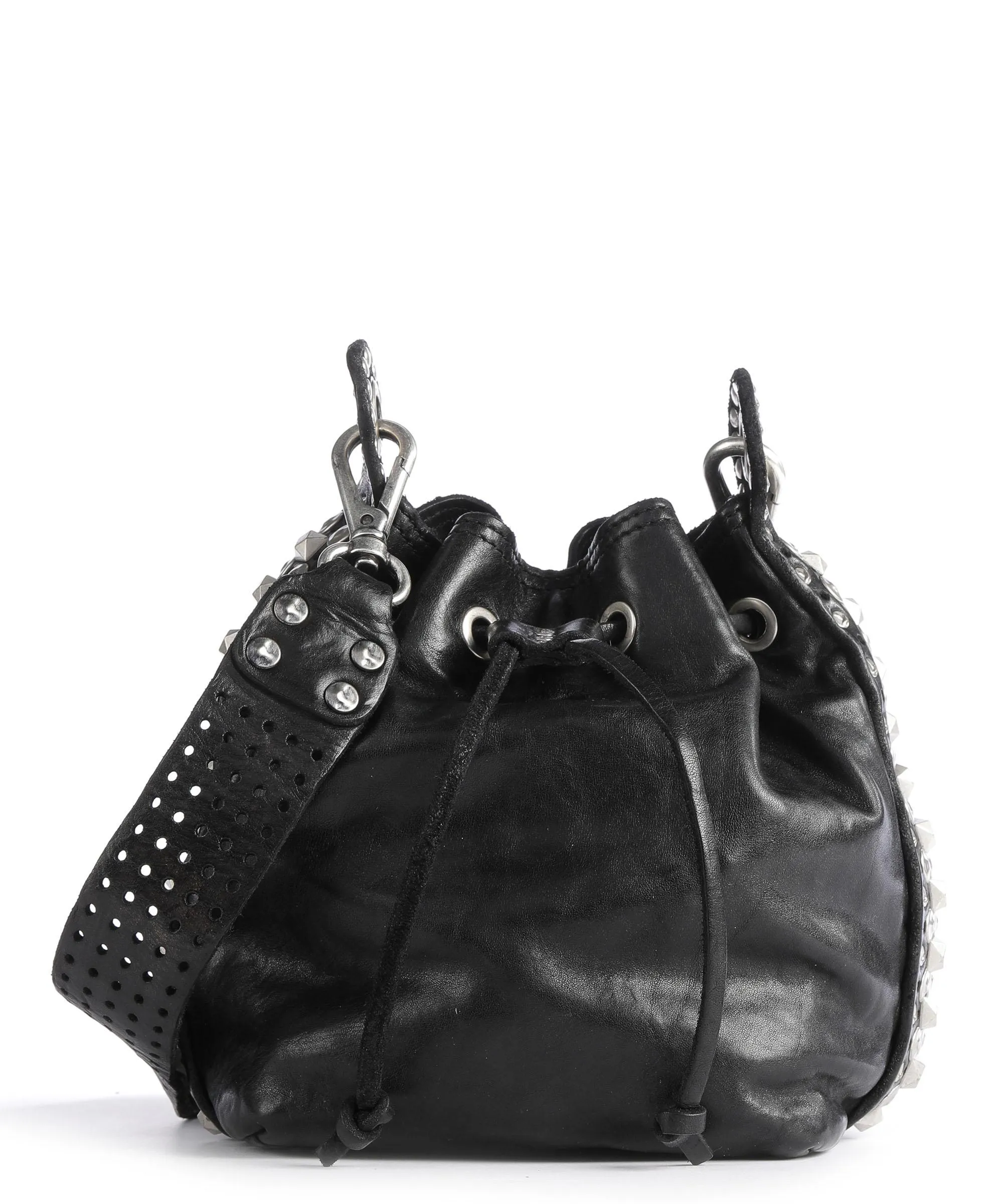 Campomaggi Black Tumbled Calfskin Bucket Bag