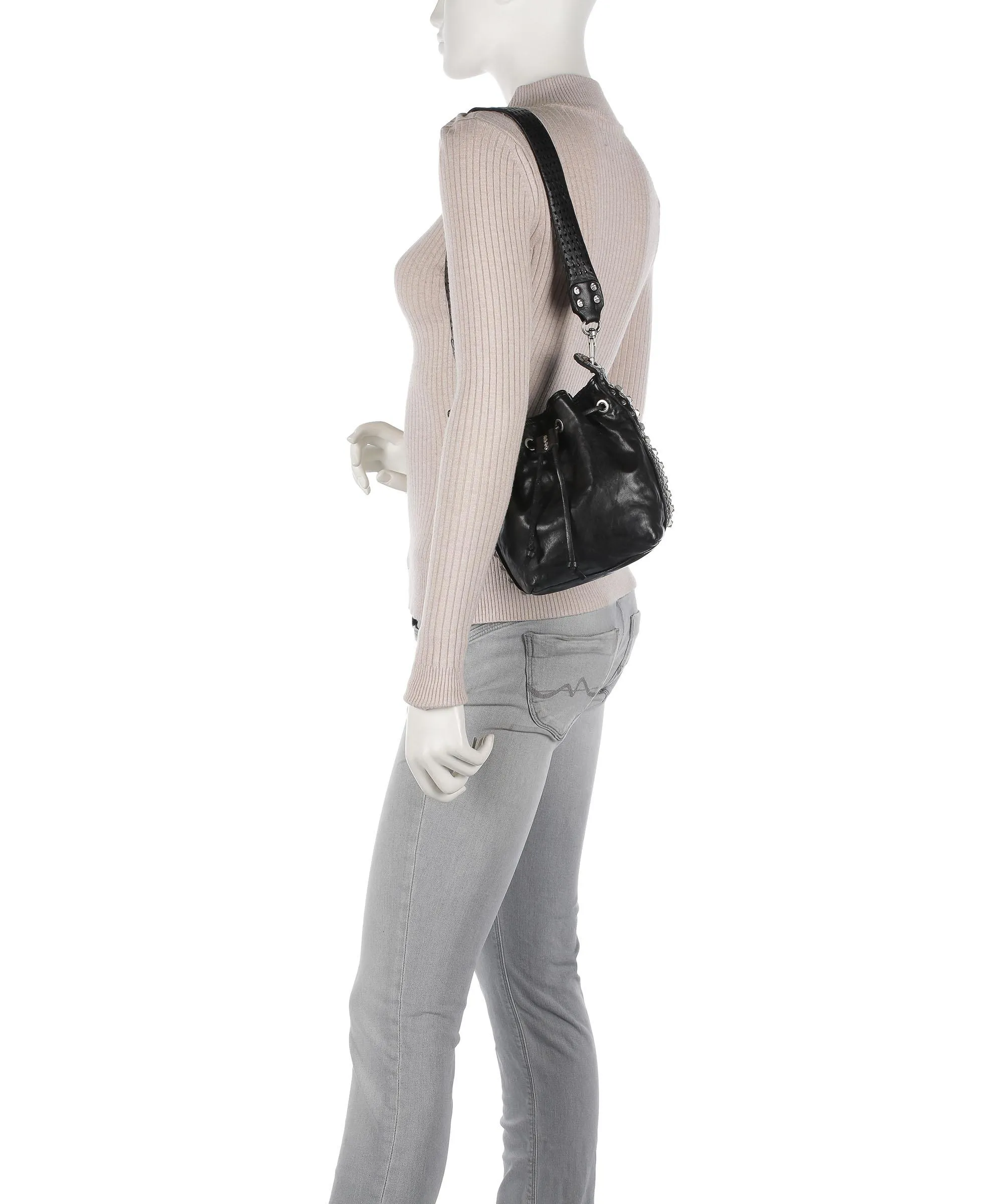 Campomaggi Black Tumbled Calfskin Bucket Bag