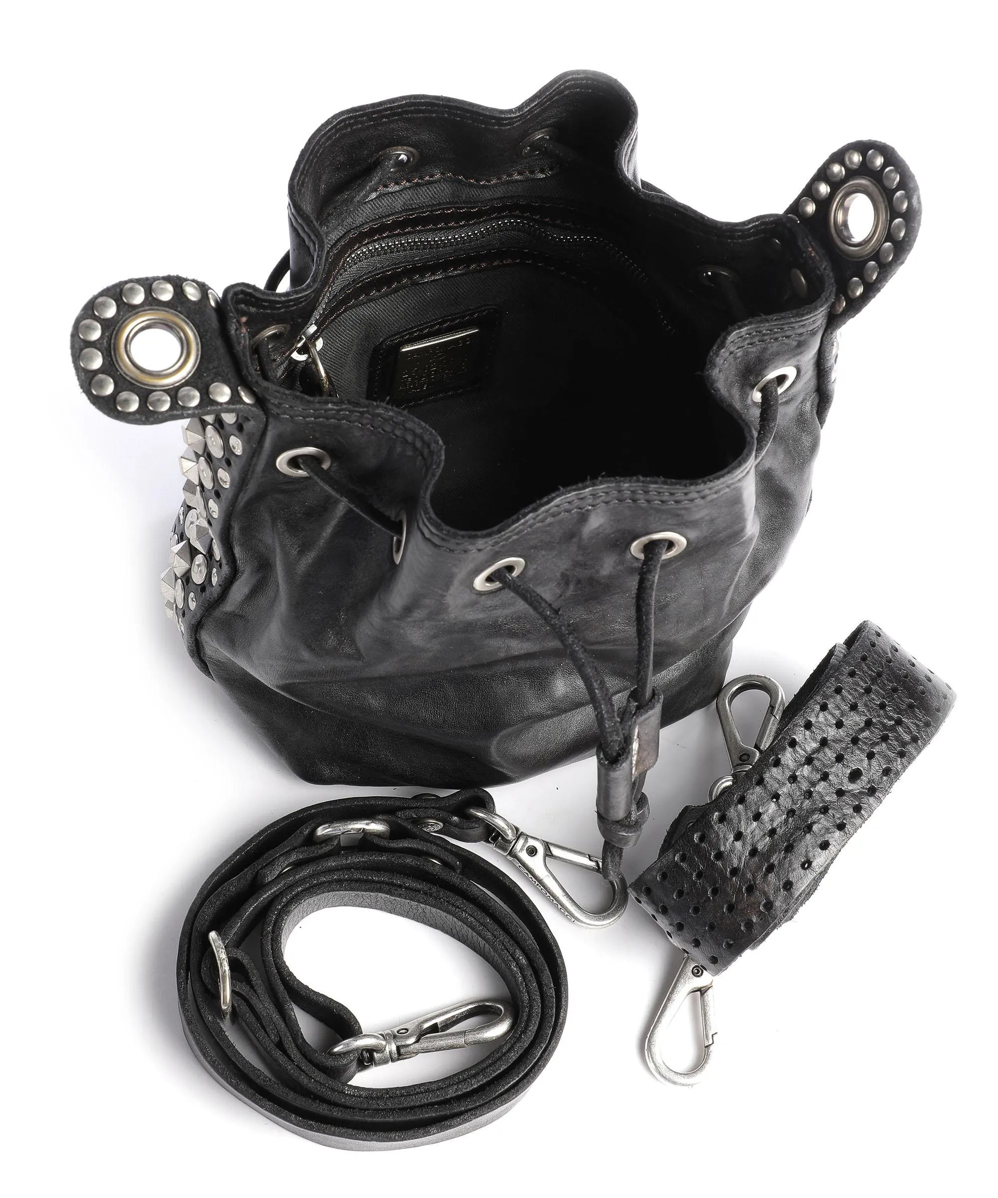Campomaggi Black Tumbled Calfskin Bucket Bag
