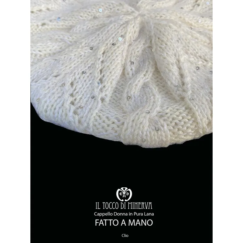 Cappello donna blu in lana e mohair Belen - Realizzato a mano
