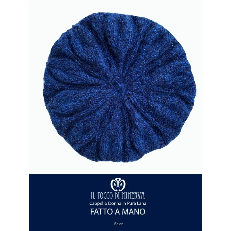 Cappello donna blu in lana e mohair Belen - Realizzato a mano