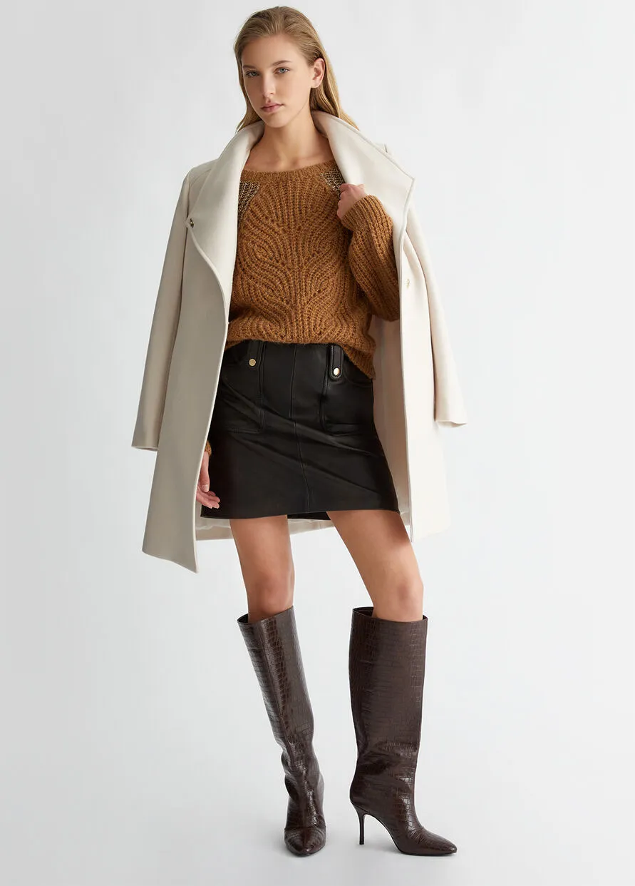 Liu Jo Cappotto Doppiopetto Misto Lana Panna