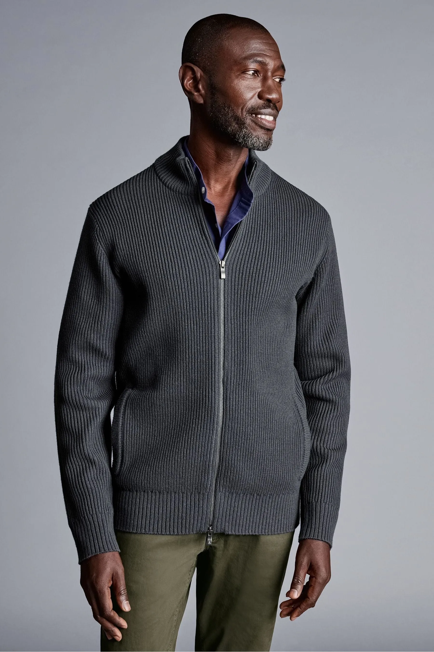 Cardigan Charles Tyrwhitt Spesso Coste Zip Collo Imbuto