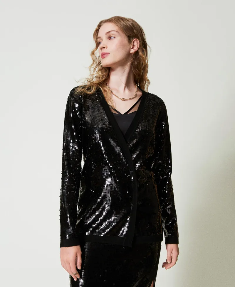 Double-Breasted Sequin Cardigan