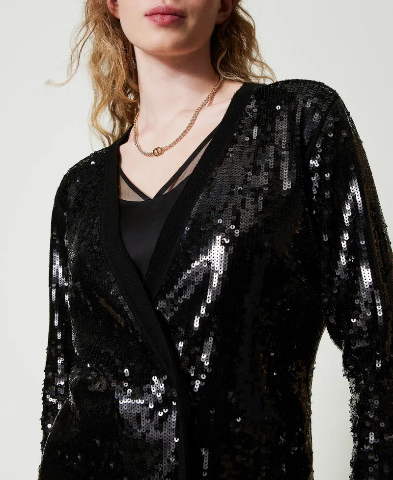Double-Breasted Sequin Cardigan