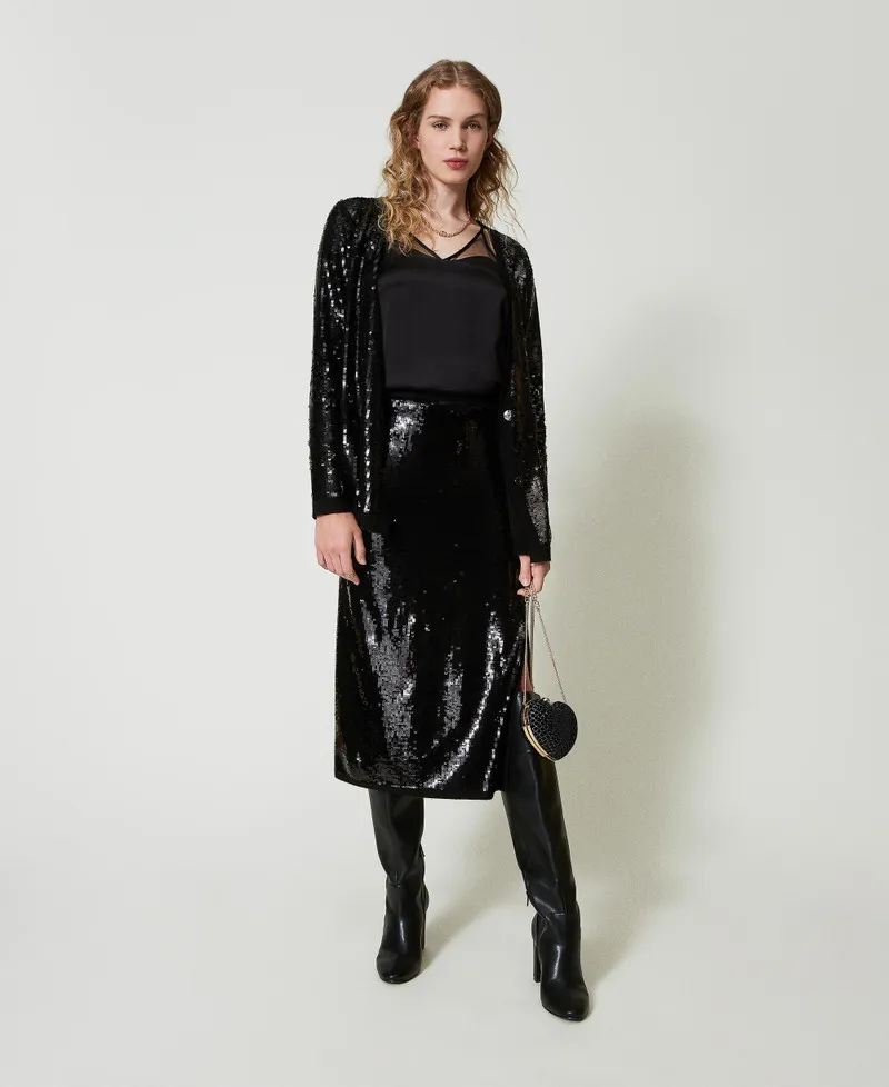 Double-Breasted Sequin Cardigan