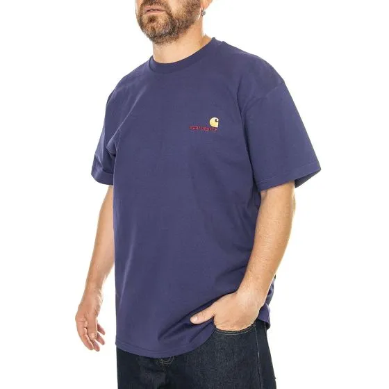 CARHARTT WIP Short-Sleeve American Script T-Shirt - Aura Purple Men's Crewneck Tee