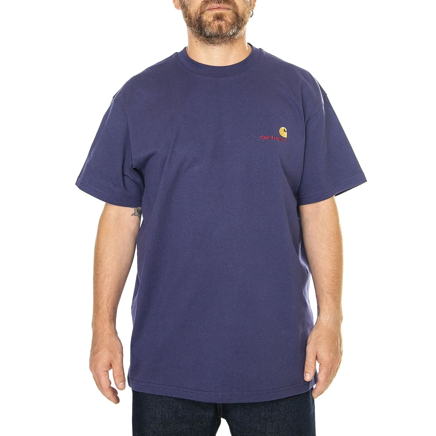 CARHARTT WIP Short-Sleeve American Script T-Shirt - Aura Purple Men's Crewneck Tee