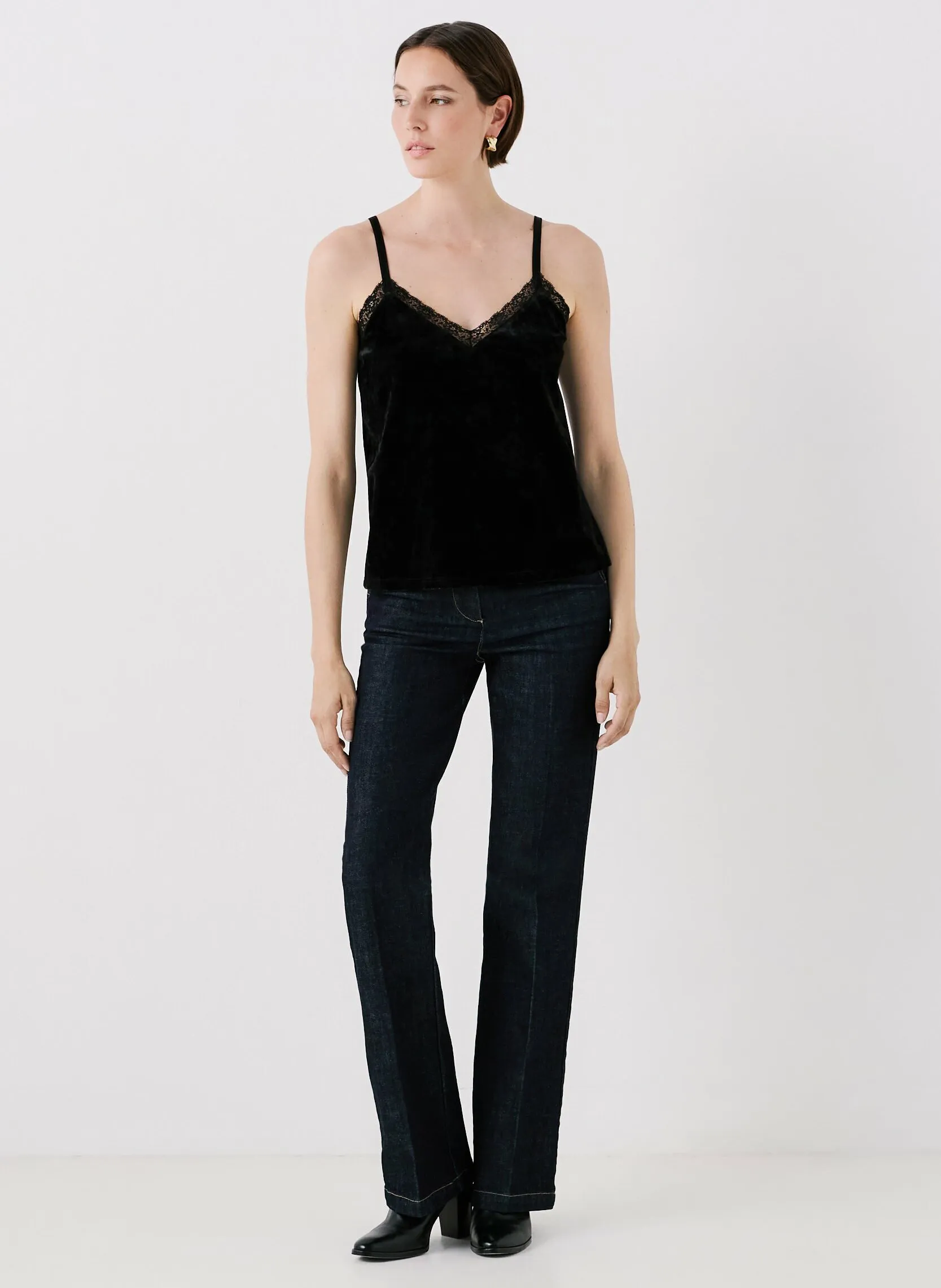  CAROLL   TAMARIN - Top a spalline in velluto e pizzo | Nero
