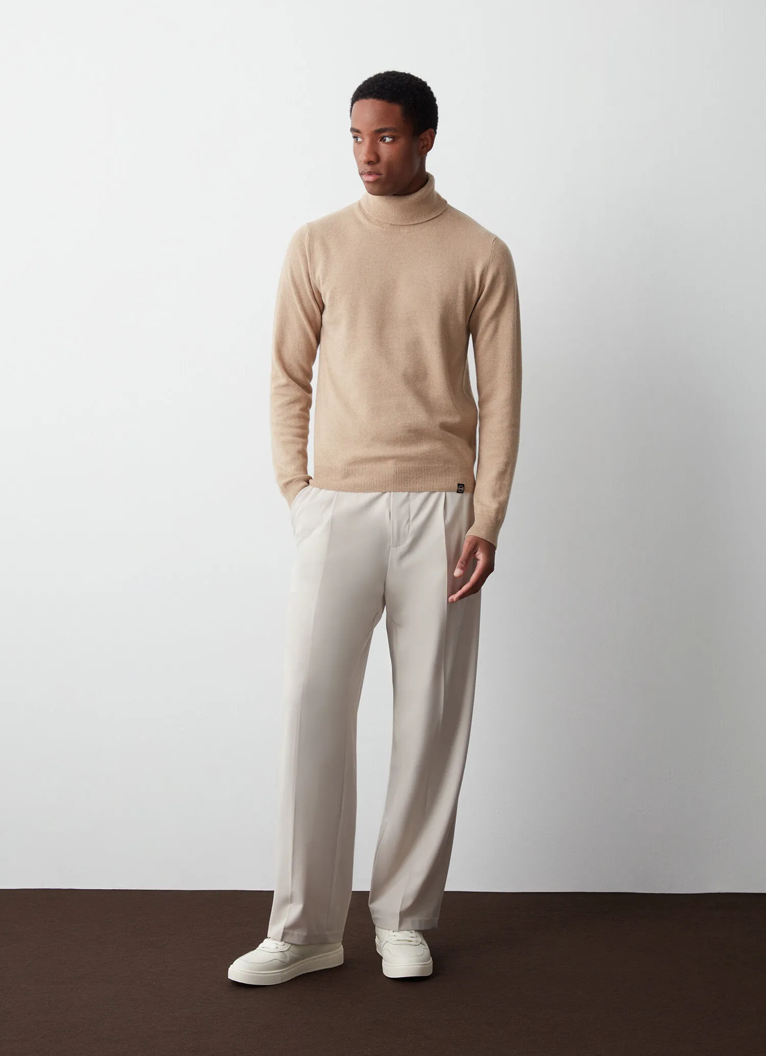 Cashmere-blend stockinette-stitch polo-neck