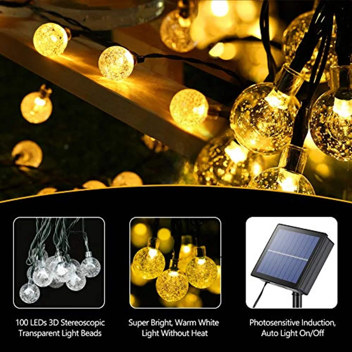 Solar Outdoor String Lights, Waterproof Crystal Globe LED Decorative Lights, BrizLabs 20M 100 LED Solar String Lights