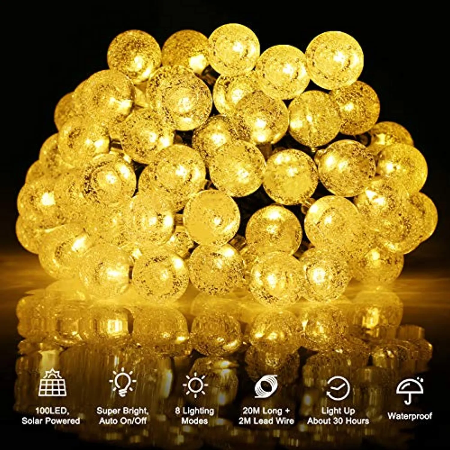 Solar Outdoor String Lights, Waterproof Crystal Globe LED Decorative Lights, BrizLabs 20M 100 LED Solar String Lights