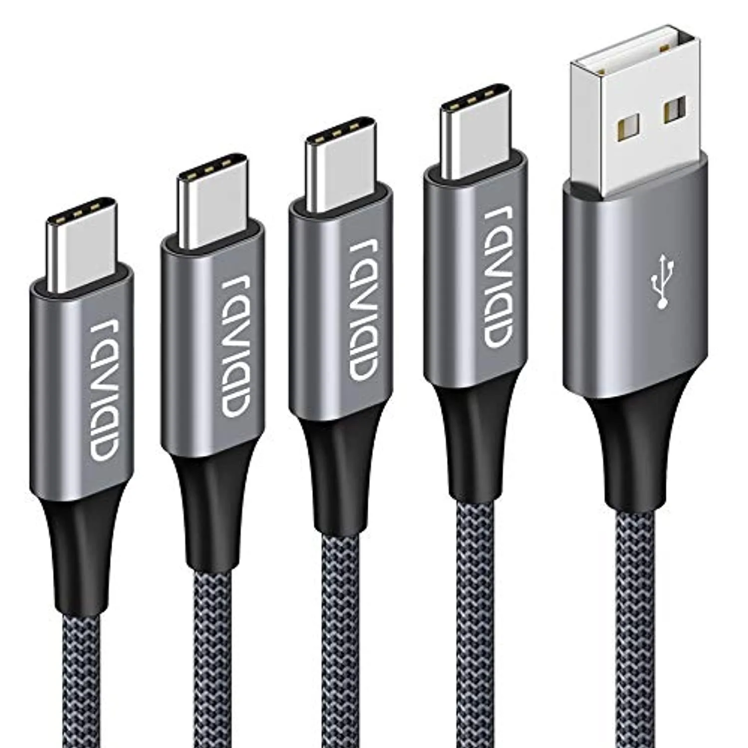 Cavo USB C, RAVIAD [4Pezzi, 0.5m 1m 2m 3m] Nylon Intrecciato Cavo USB Tipo C di Ricarica Rapida e Trasmissione per Samsung Galax
