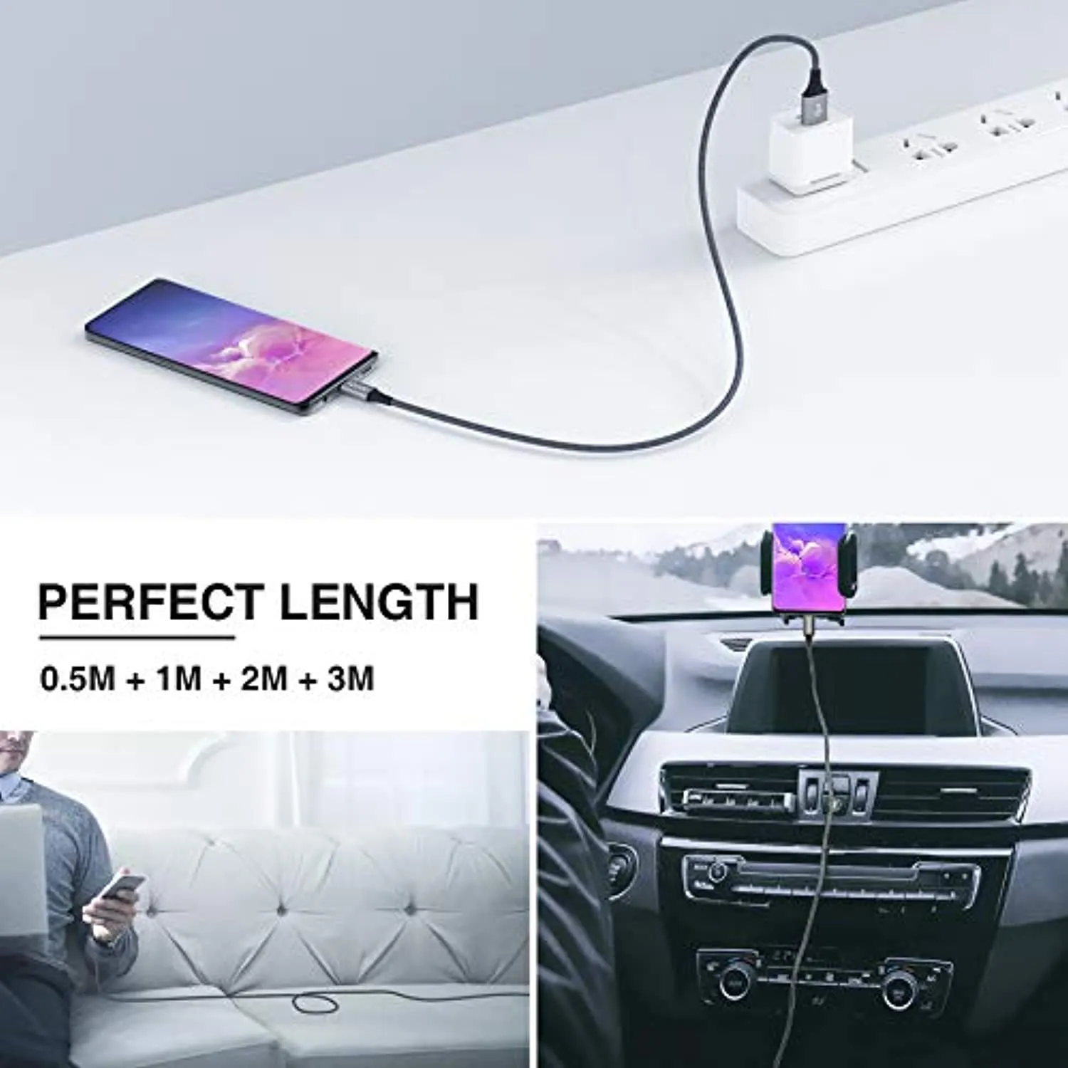 Cavo USB C, RAVIAD [4Pezzi, 0.5m 1m 2m 3m] Nylon Intrecciato Cavo USB Tipo C di Ricarica Rapida e Trasmissione per Samsung Galax