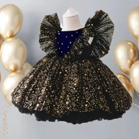 Child Party Dress for 1-5 Year Olds Ruffled Sequin Christmas Dress for Kids Tulle Tutu Costume