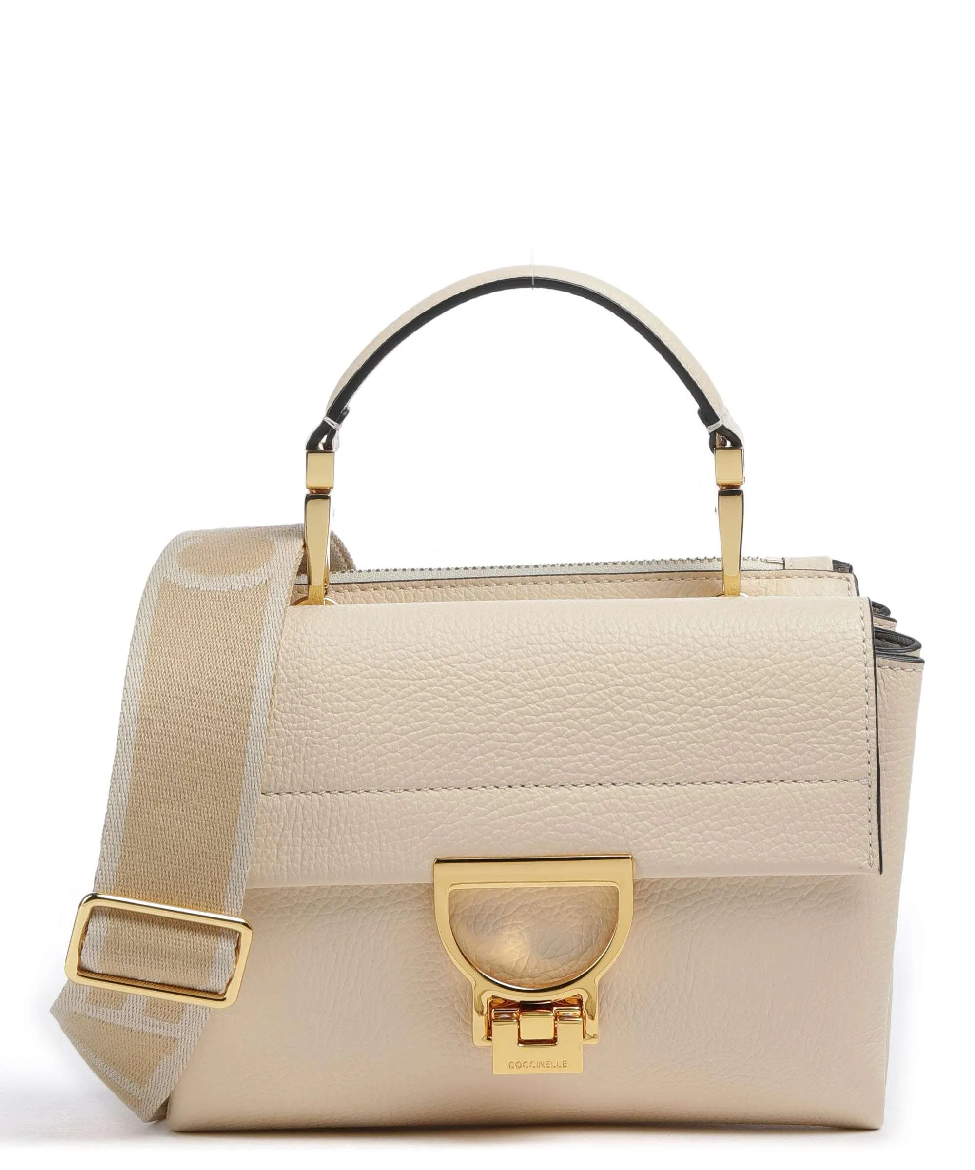 Coccinelle Arlettis Signature Ivory Grain Leather Crossbody Bag