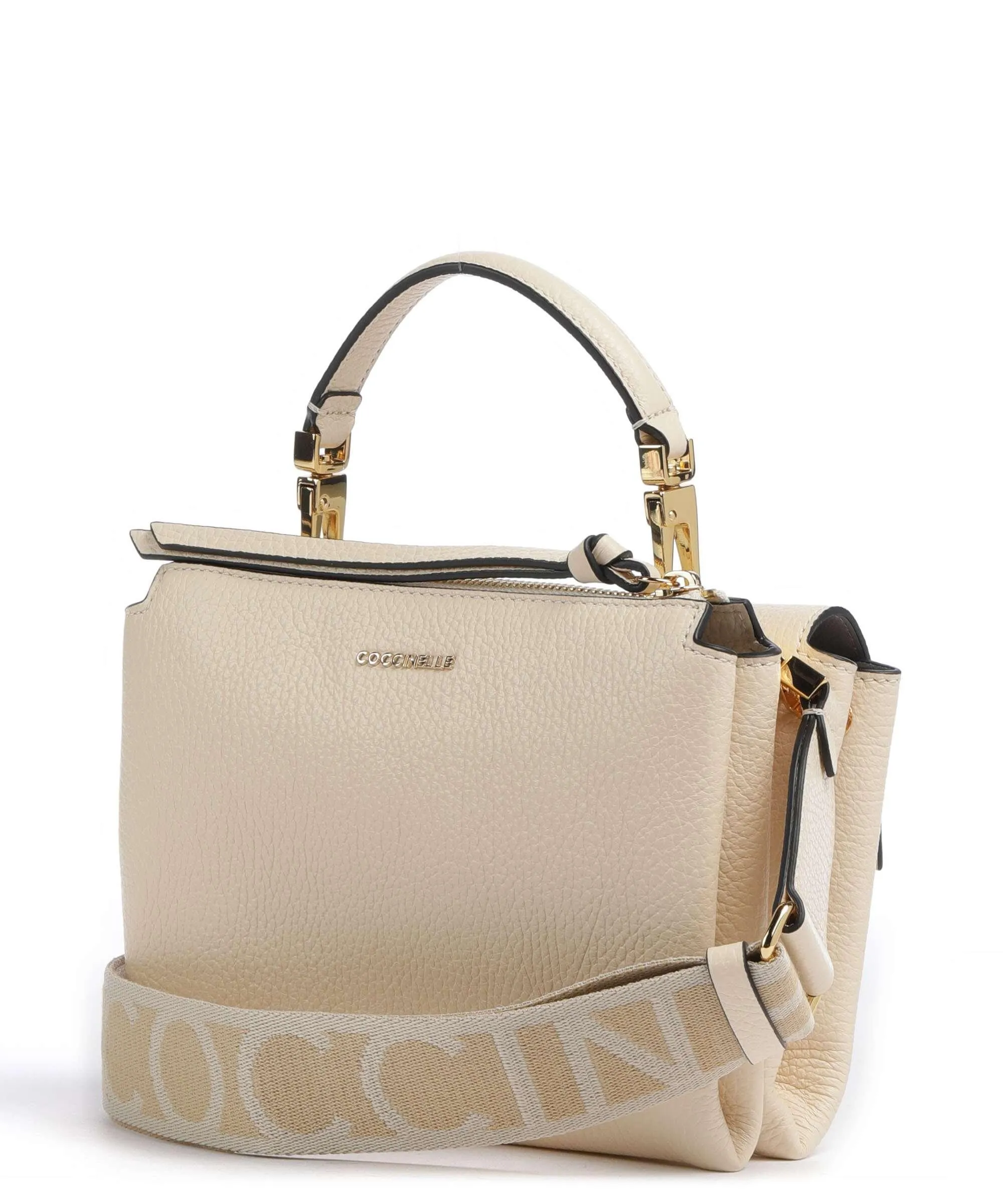 Coccinelle Arlettis Signature Ivory Grain Leather Crossbody Bag
