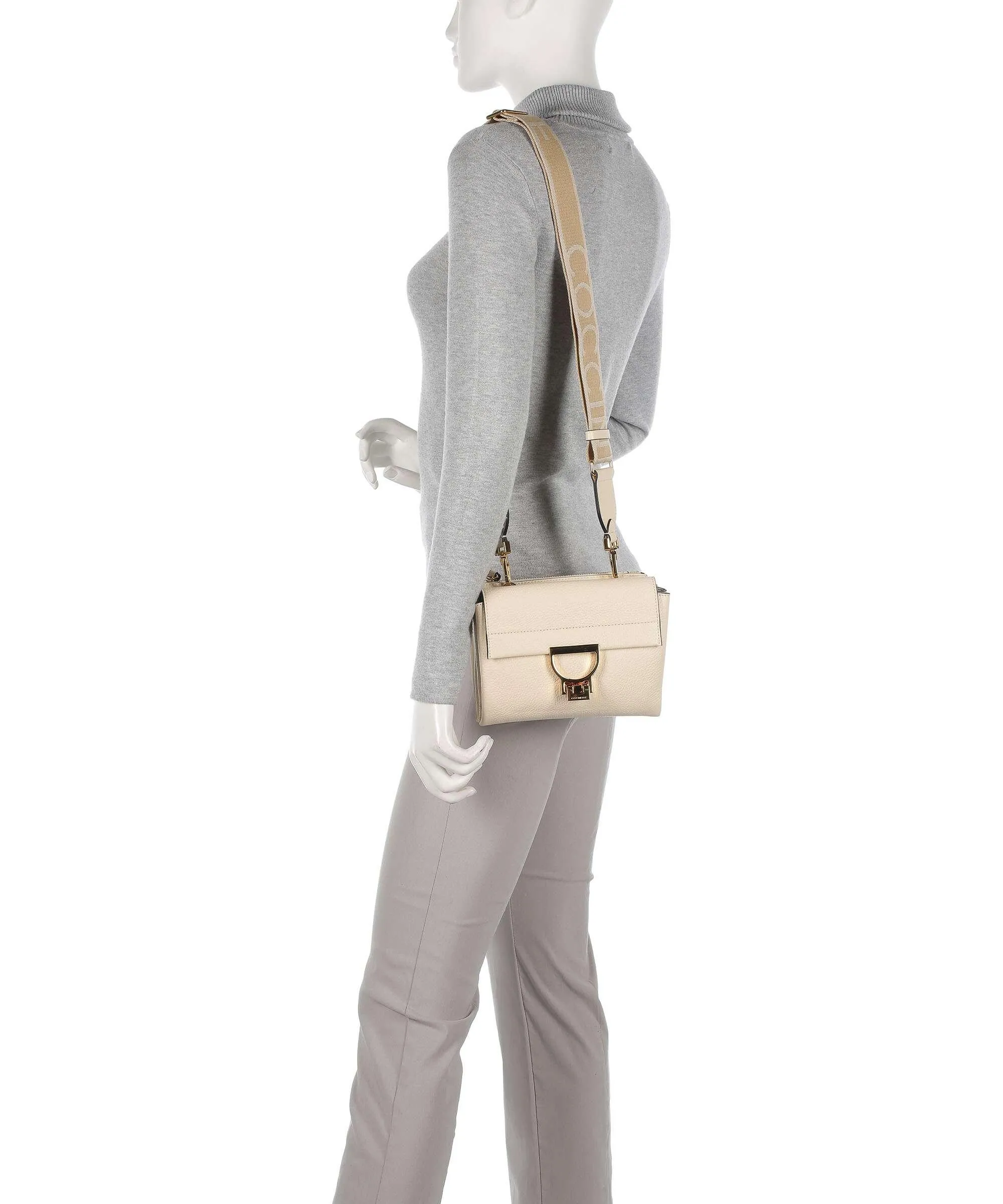 Coccinelle Arlettis Signature Ivory Grain Leather Crossbody Bag