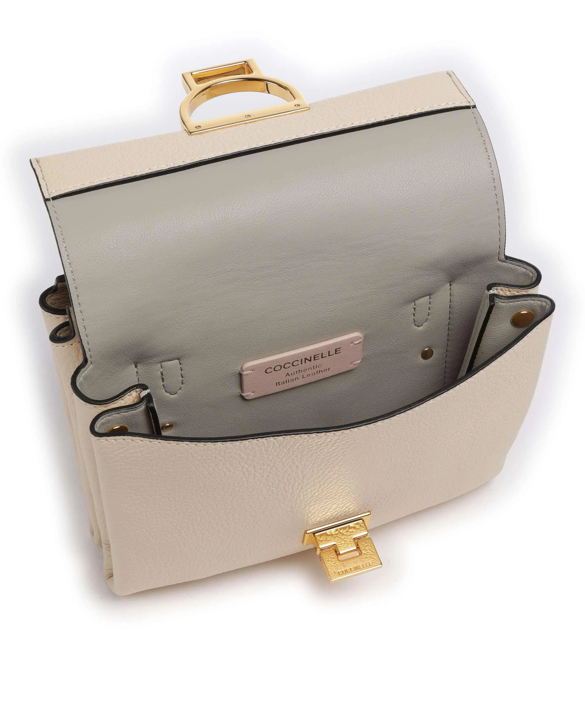 Coccinelle Arlettis Signature Ivory Grain Leather Crossbody Bag