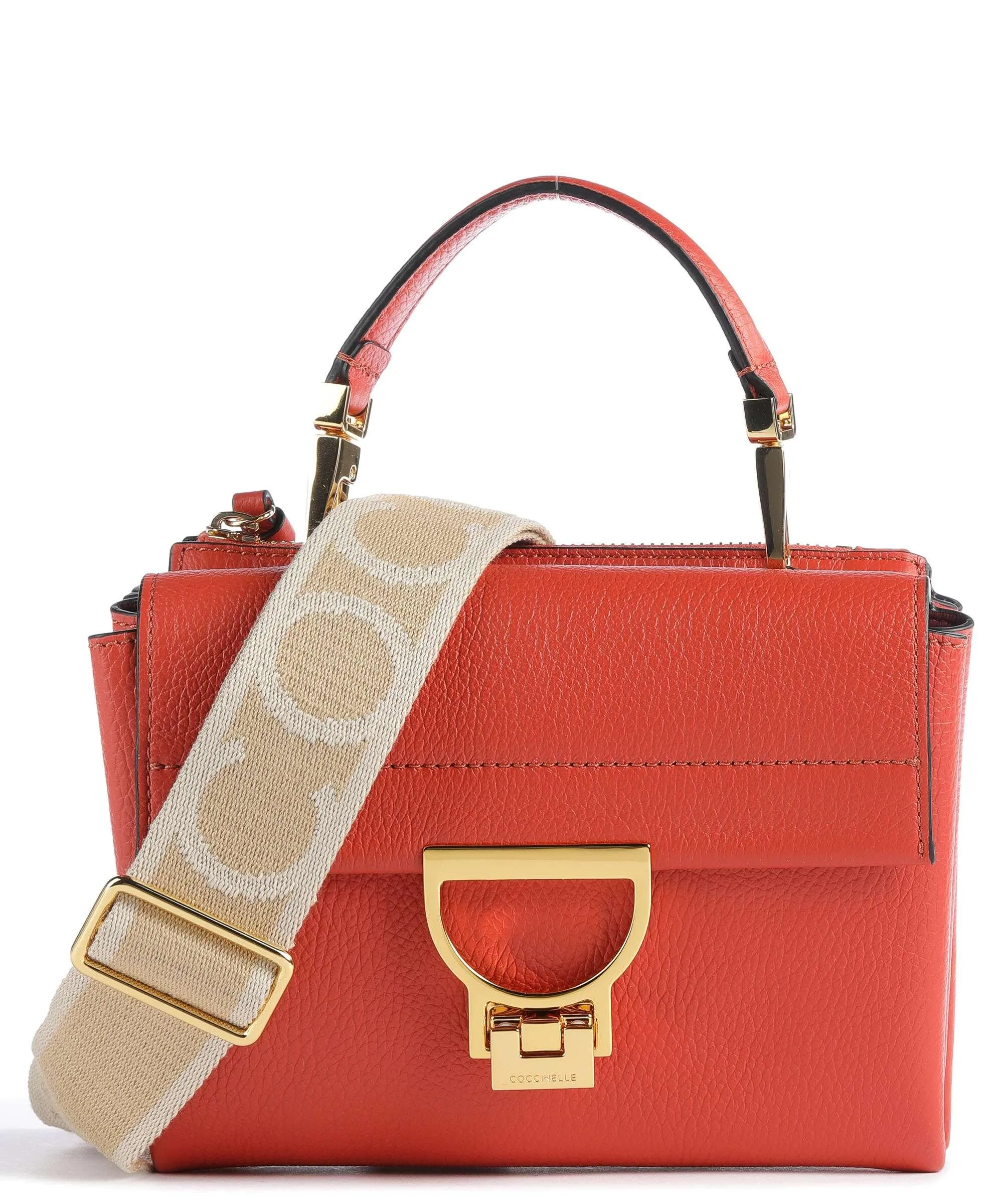 Coccinelle Arlettis Signature Orange Grain Leather Crossbody Bag
