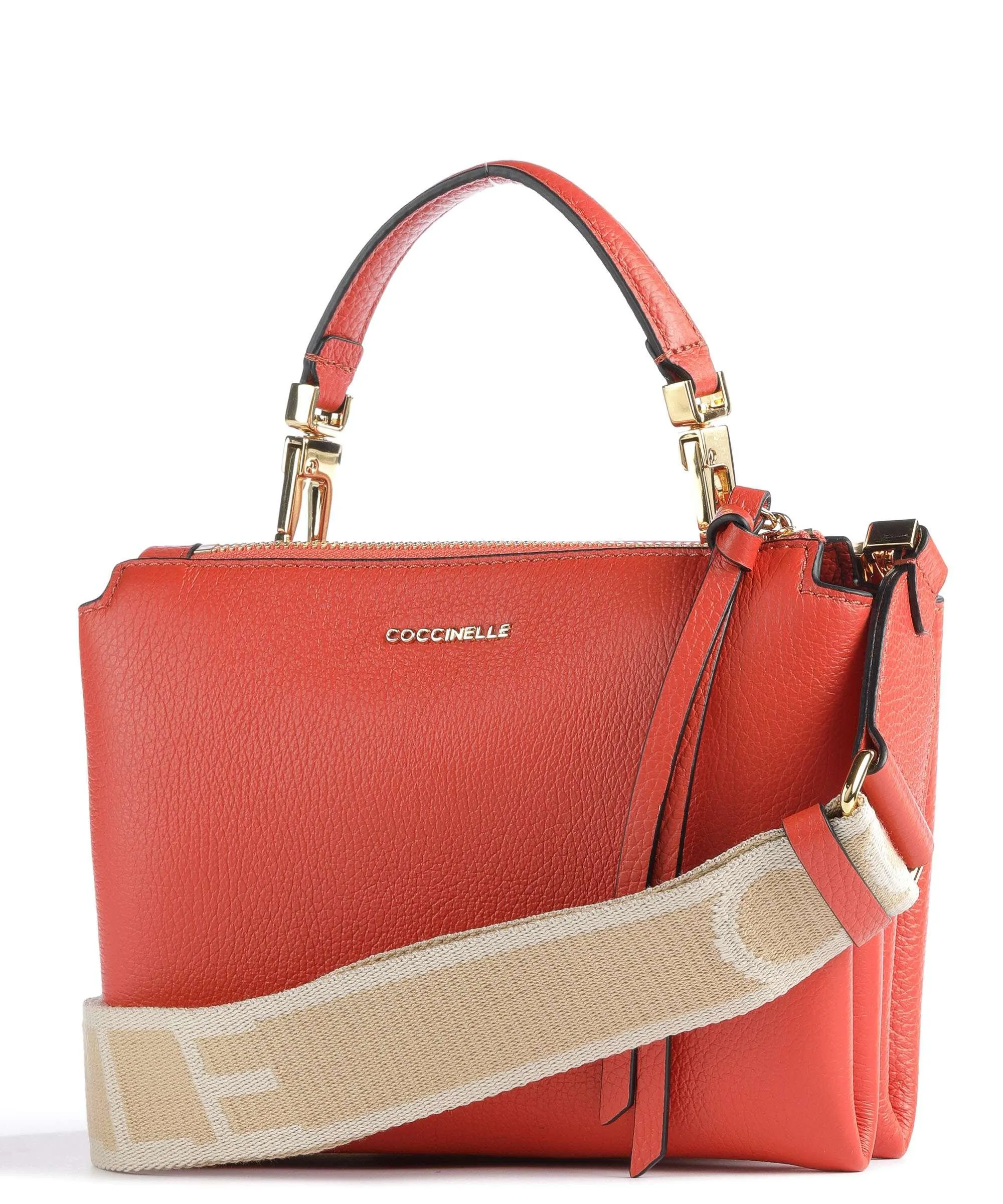 Coccinelle Arlettis Signature Orange Grain Leather Crossbody Bag