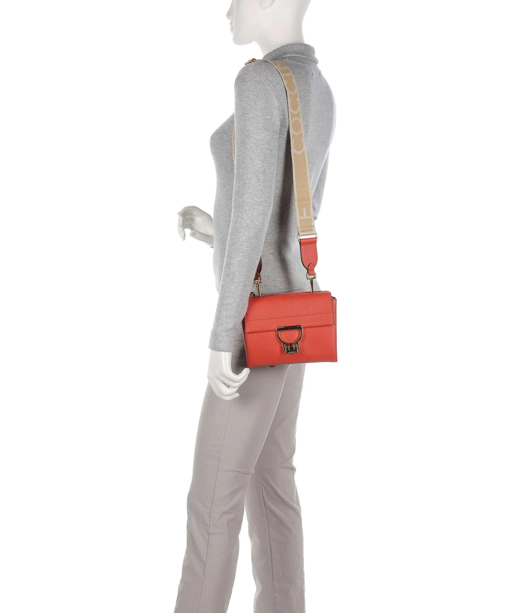 Coccinelle Arlettis Signature Orange Grain Leather Crossbody Bag