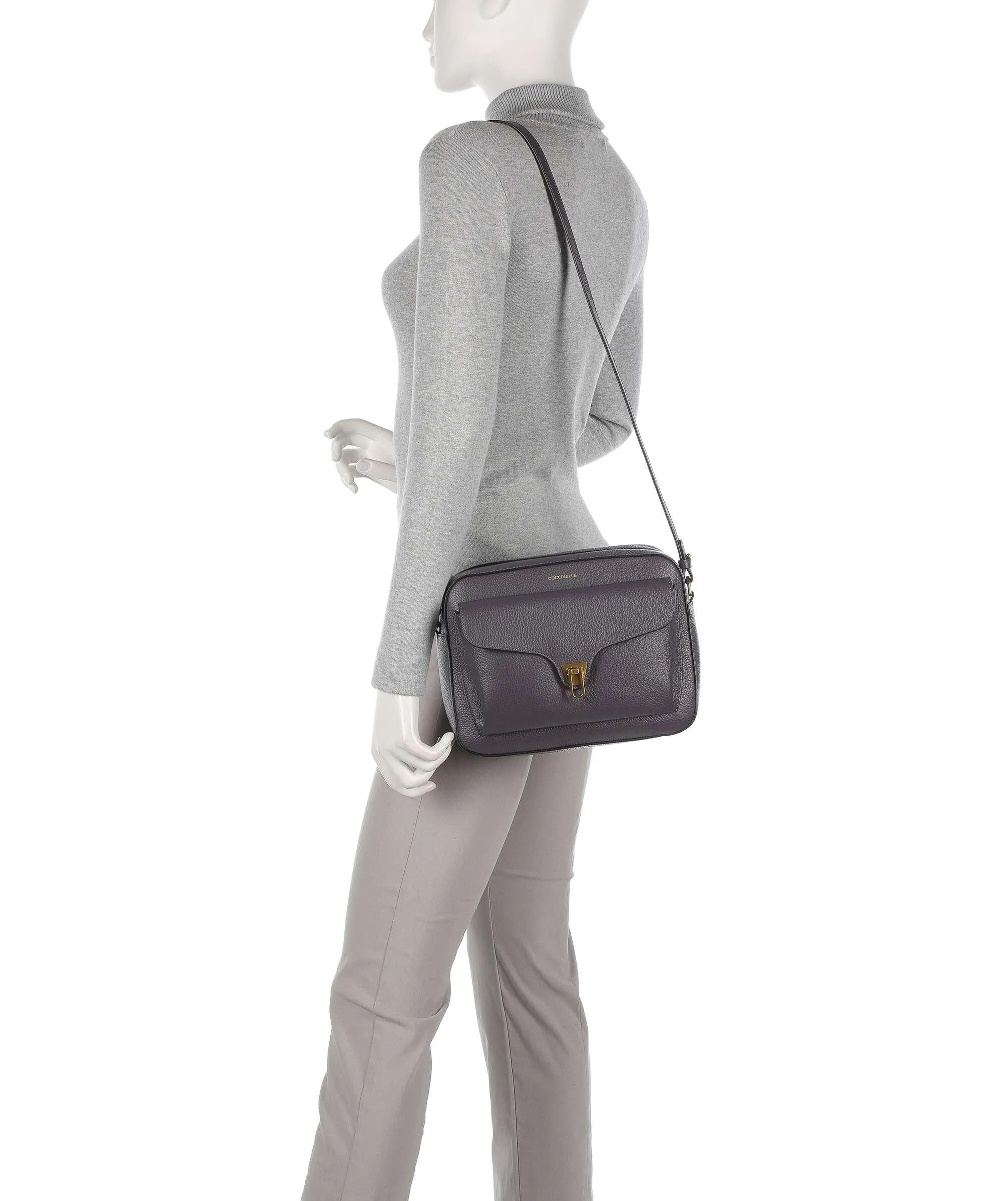 Coccinelle Beat Soft Dark Grey Grain Leather Crossbody Bag