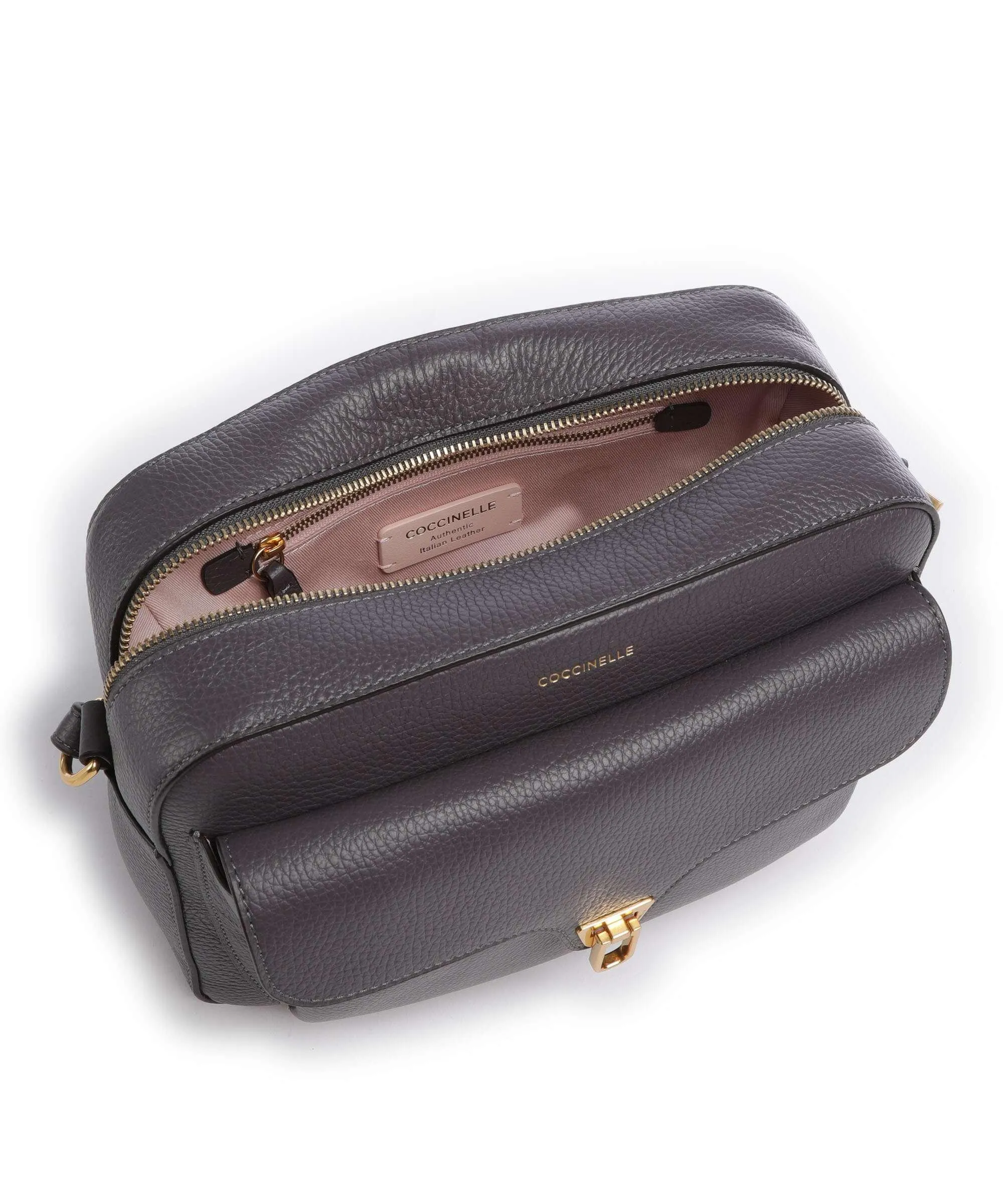 Coccinelle Beat Soft Dark Grey Grain Leather Crossbody Bag