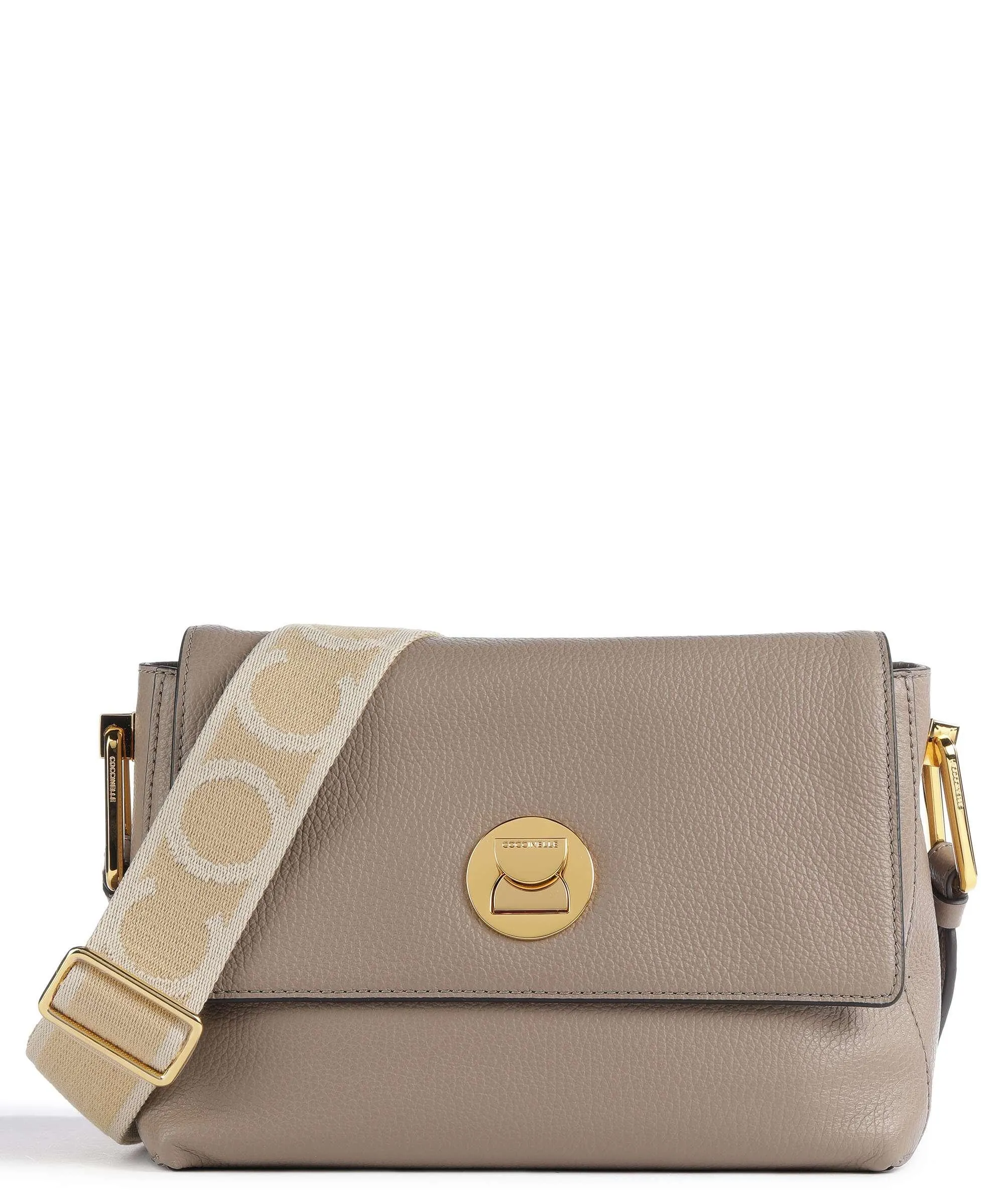 Coccinelle Liya Signature Taupe Grain Cowhide Leather Crossbody Bag