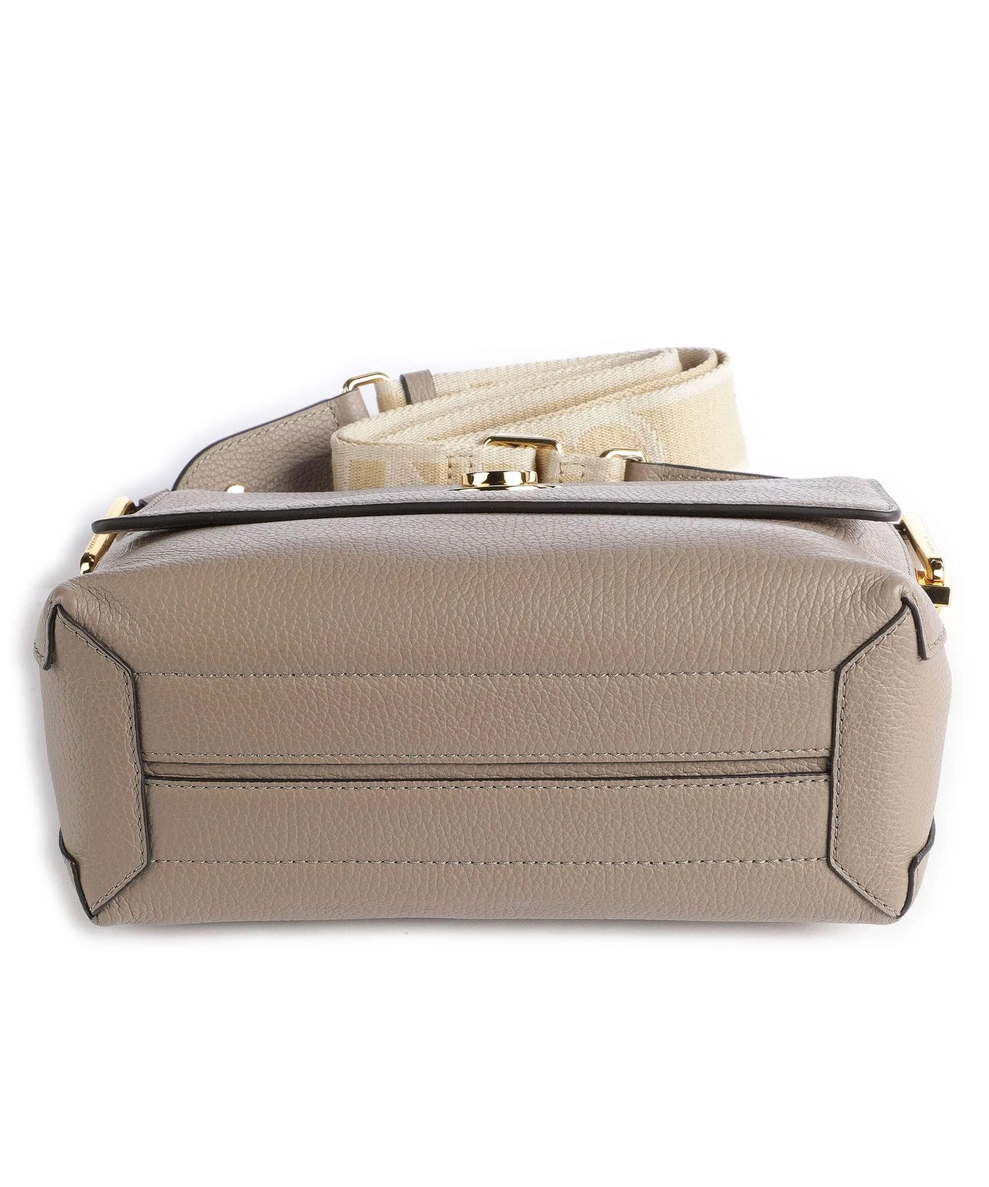 Coccinelle Liya Signature Taupe Grain Cowhide Leather Crossbody Bag
