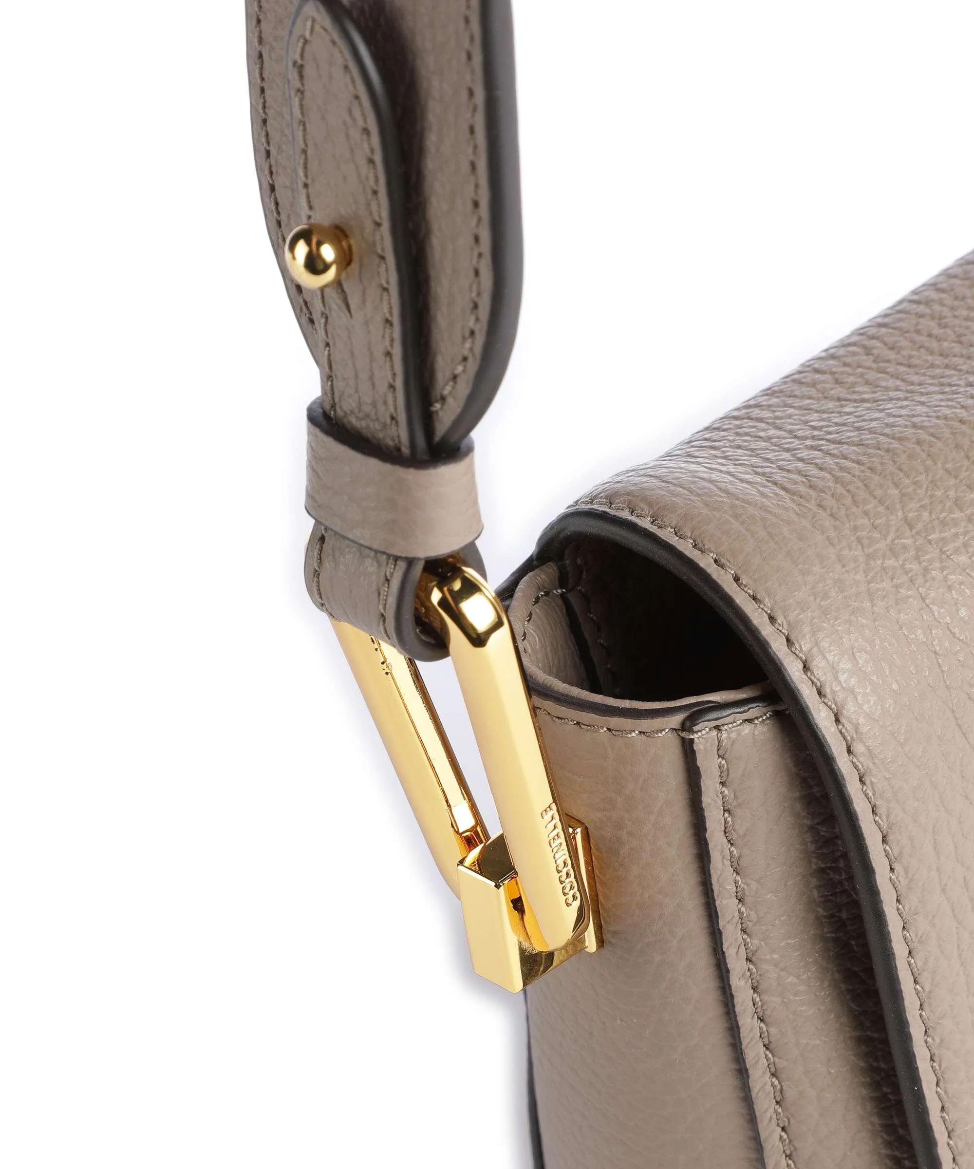Coccinelle Liya Signature Taupe Grain Cowhide Leather Crossbody Bag