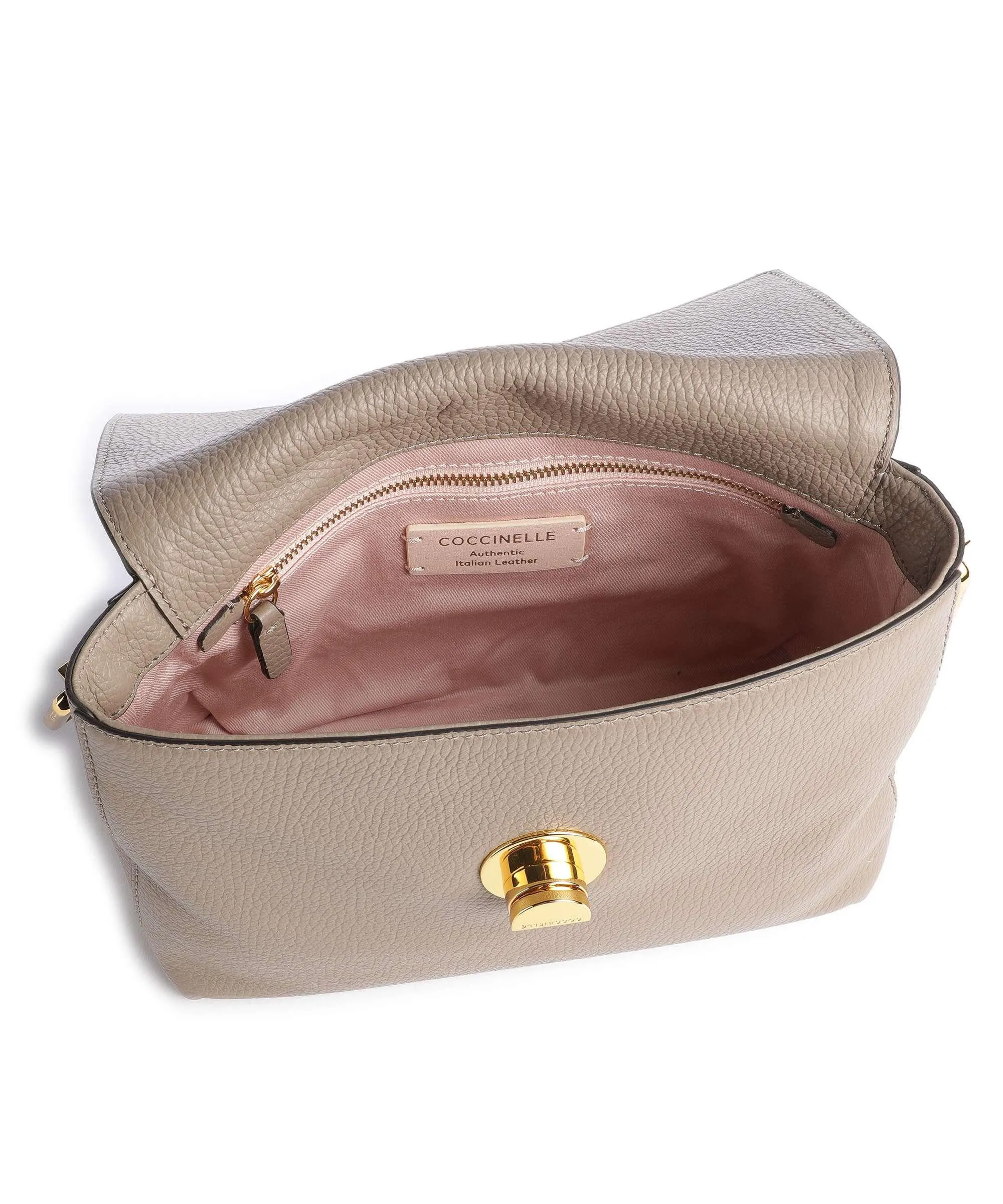 Coccinelle Liya Signature Taupe Grain Cowhide Leather Crossbody Bag