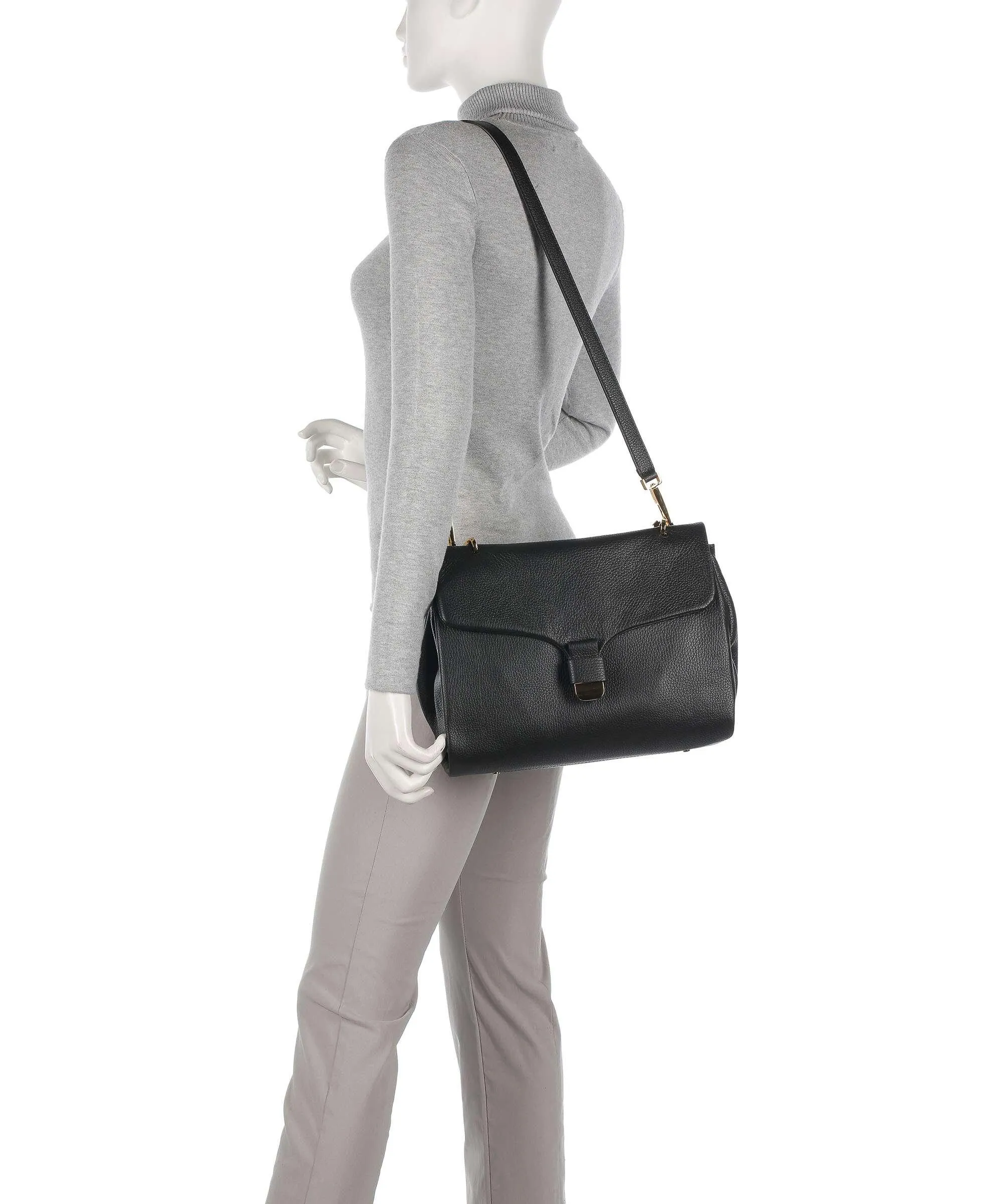 Coccinelle Neo Florence Black Grain Cowhide Leather Shoulder Bag
