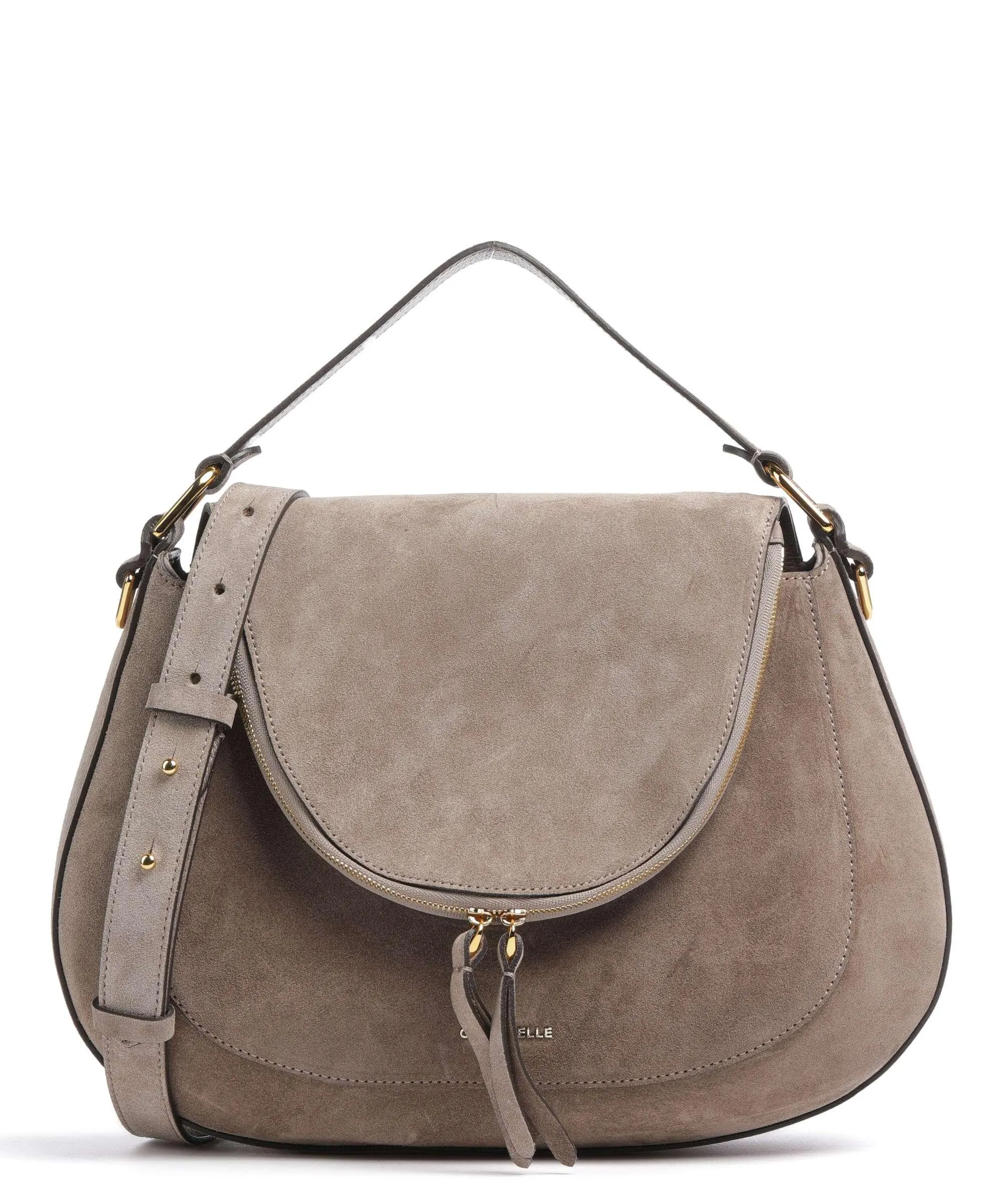 Coccinelle Sole Suede Taupe Rough Cowhide Leather Hobo Bag