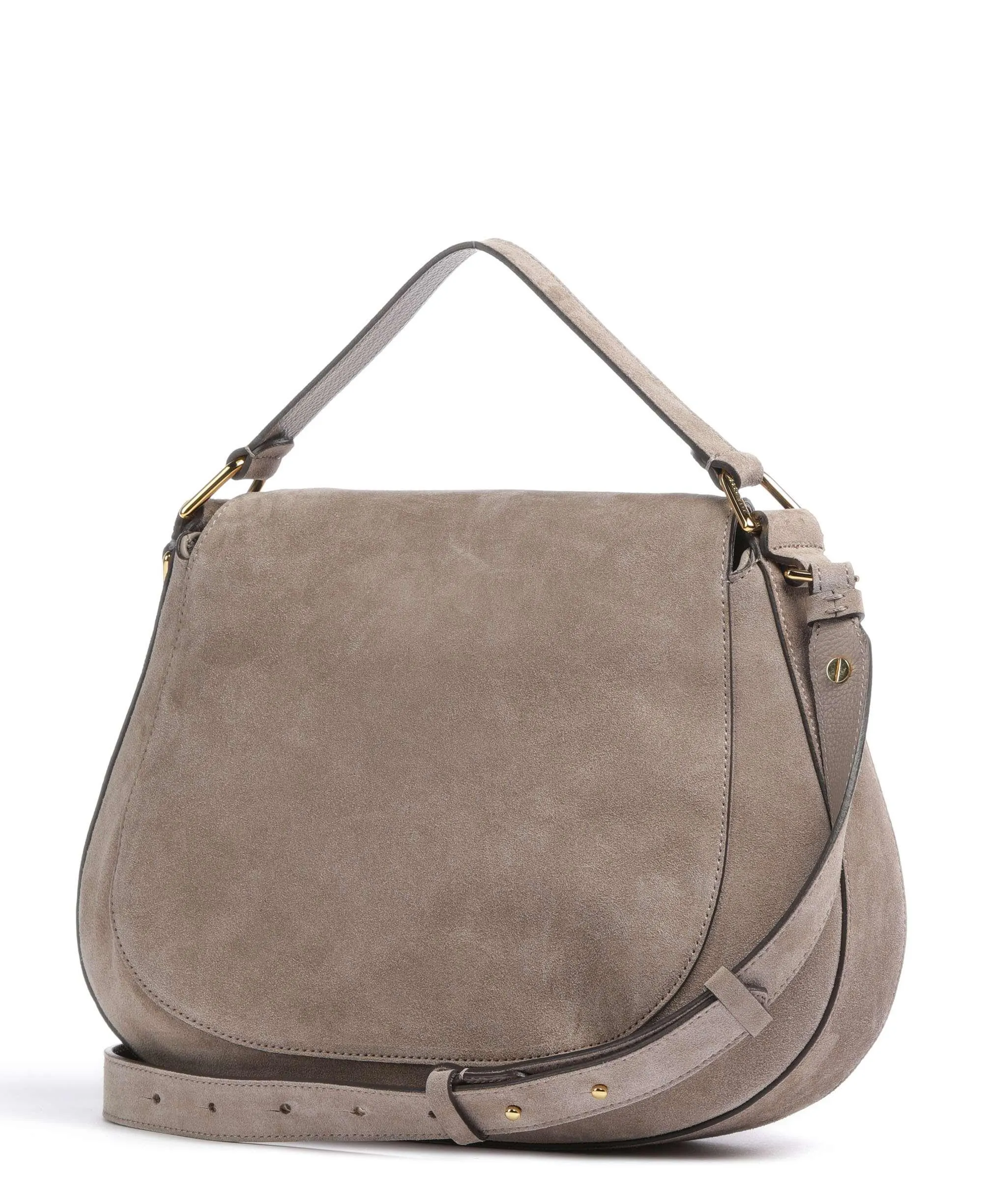 Coccinelle Sole Suede Taupe Rough Cowhide Leather Hobo Bag
